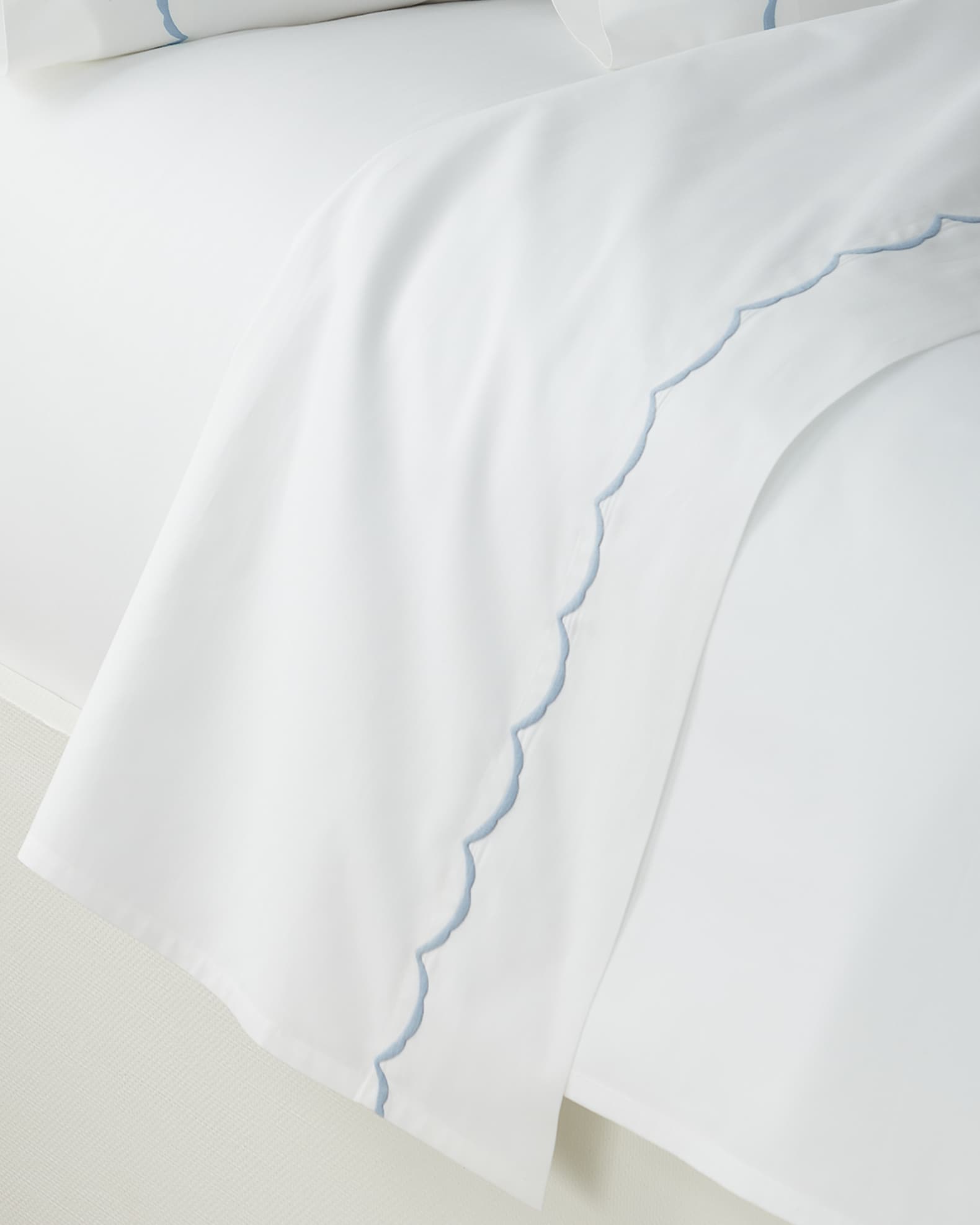 Matouk Twin Scallops Embroidered 350 Thread Count Flat Sheet Neiman