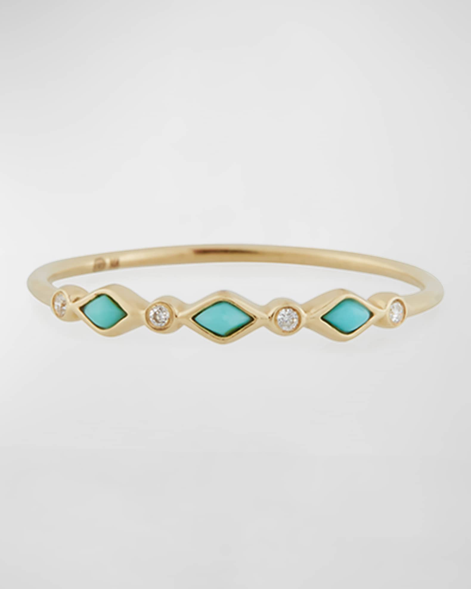 Turquoise Bezel & Diamond Stacking Ring 0