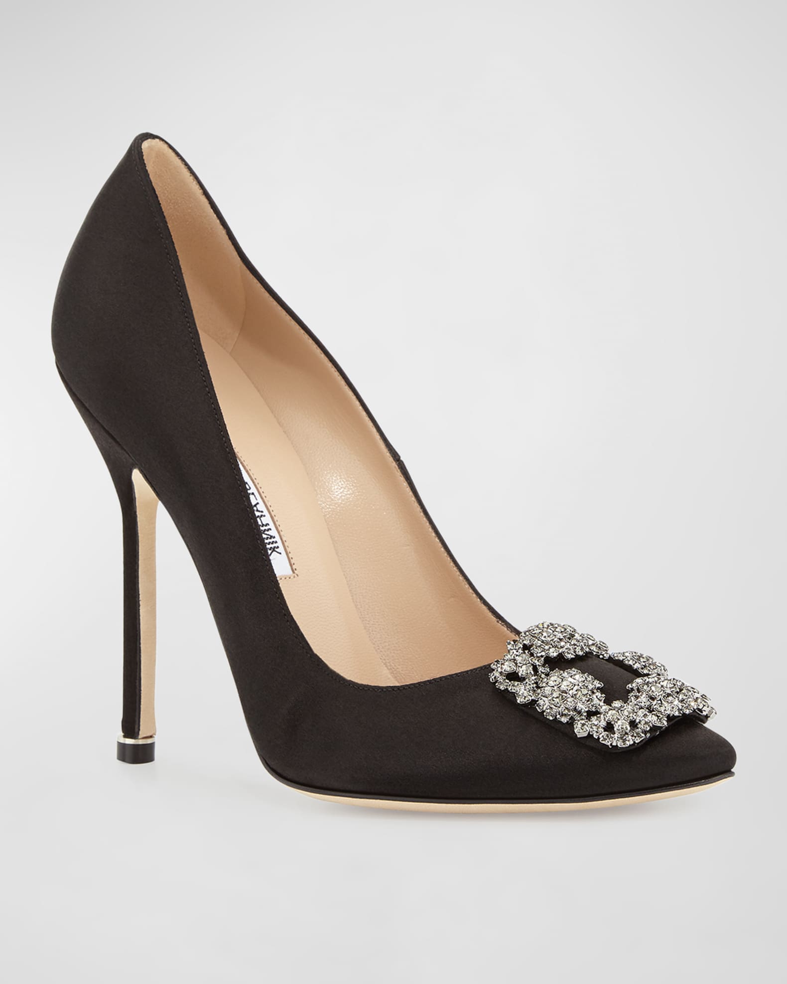 Manolo Blahnik Hangisi 115mm Satin Crystal-Toe Pump | Neiman Marcus