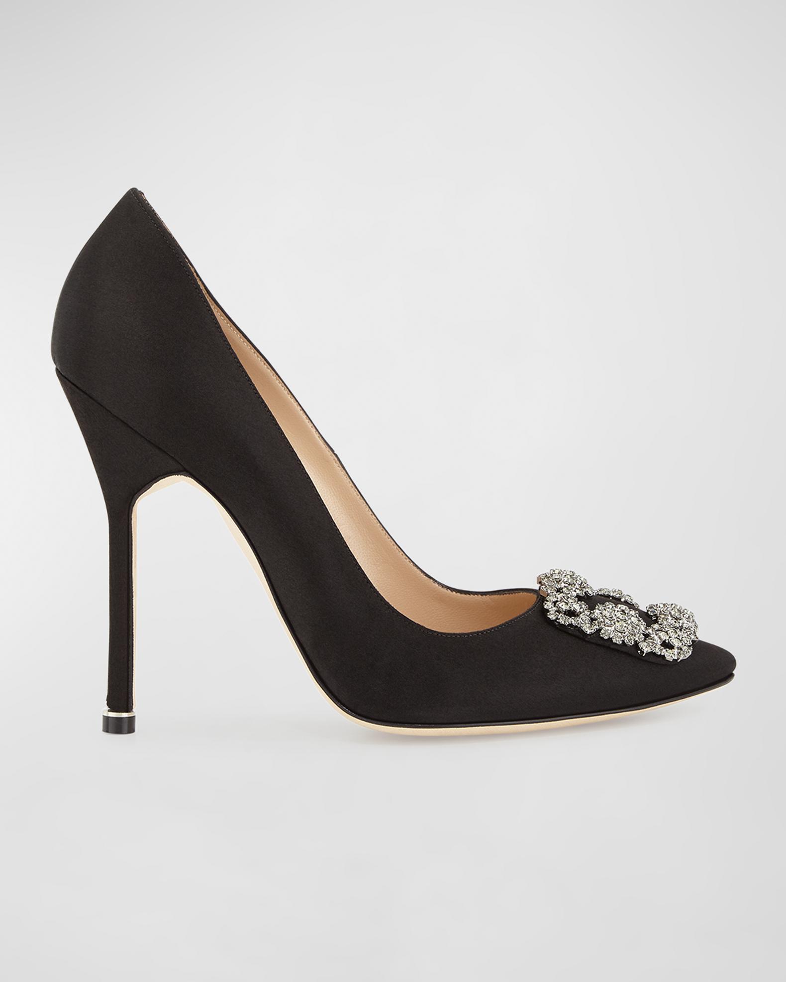 Manolo Blahnik Hangisi 115mm Satin Crystal-Toe Pump | Neiman Marcus