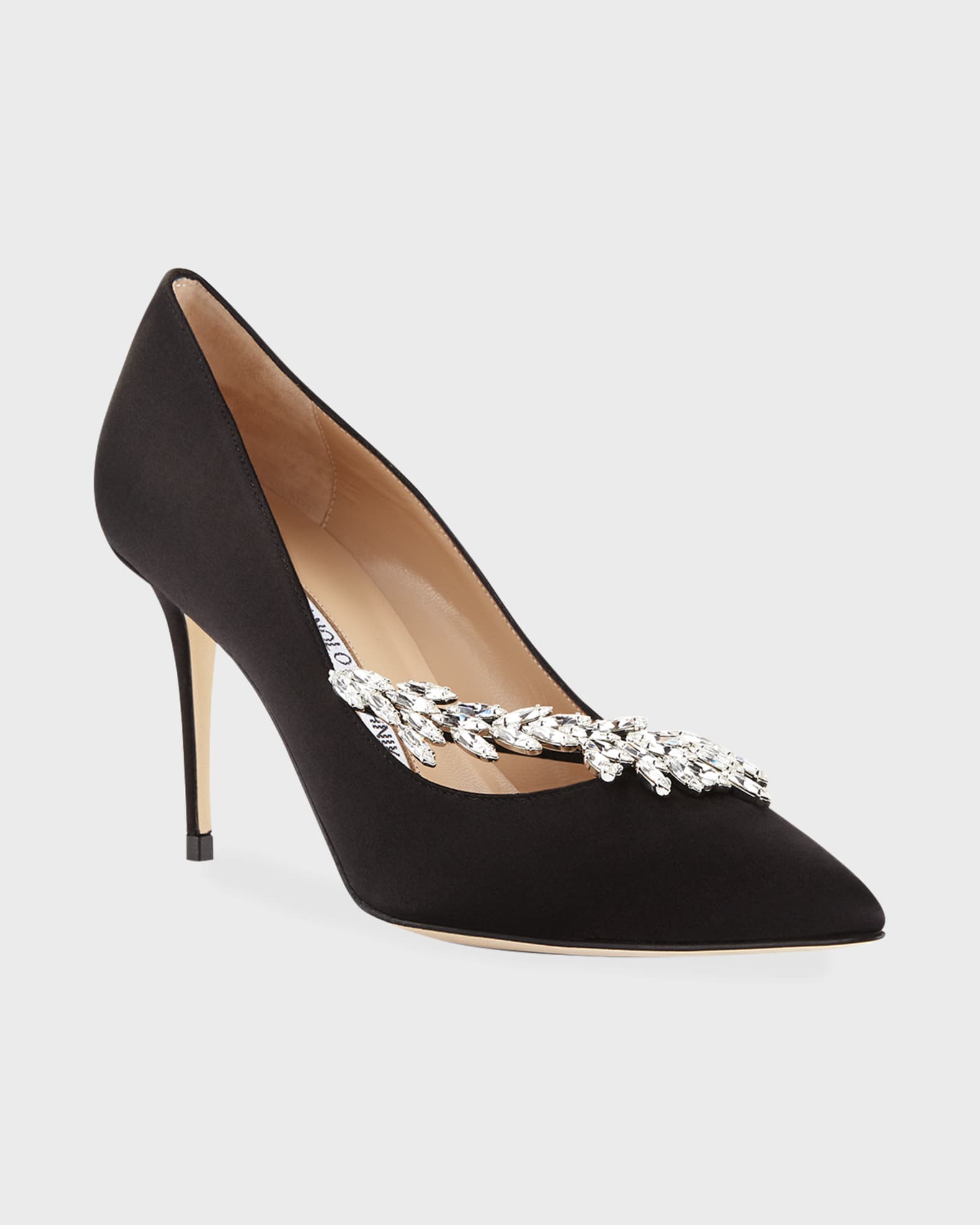 Manolo Blahnik Nadira Jeweled Satin 90mm Pump | Neiman Marcus