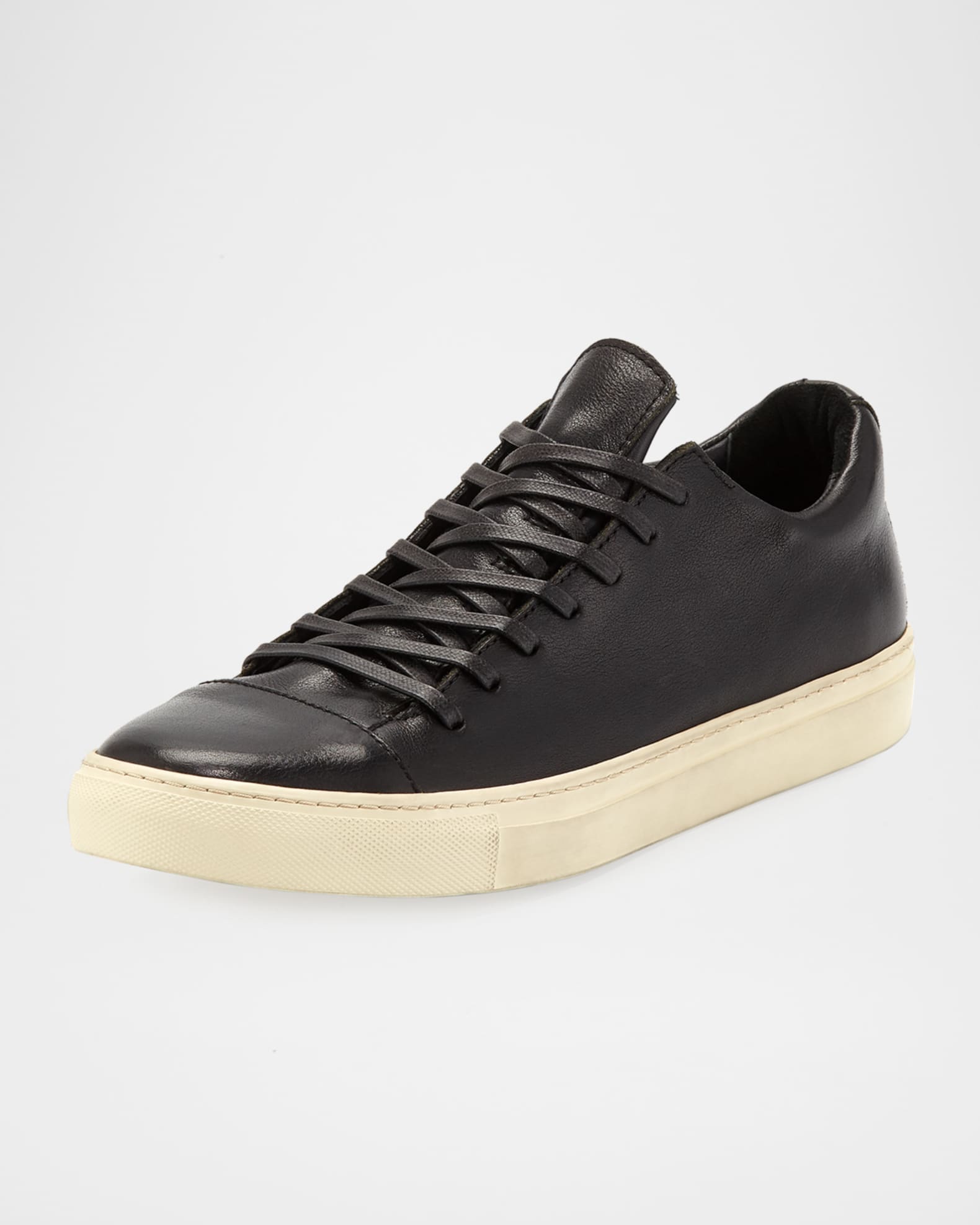 Men's Reed Leather Low-Top Sneakers, Black 1