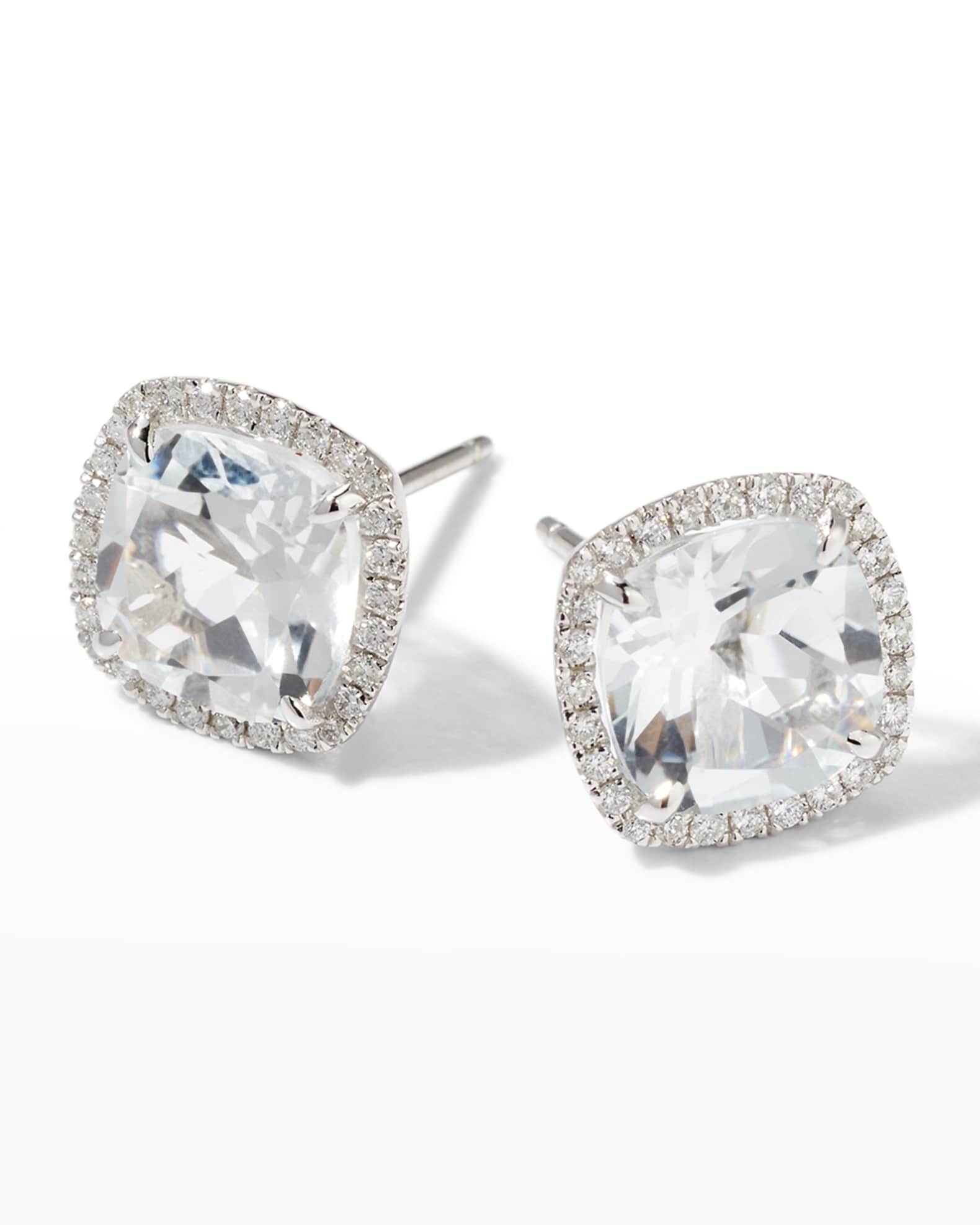 Frederic Sage 18K White Gold White Topaz Diamond Halo Stud Earrings ...