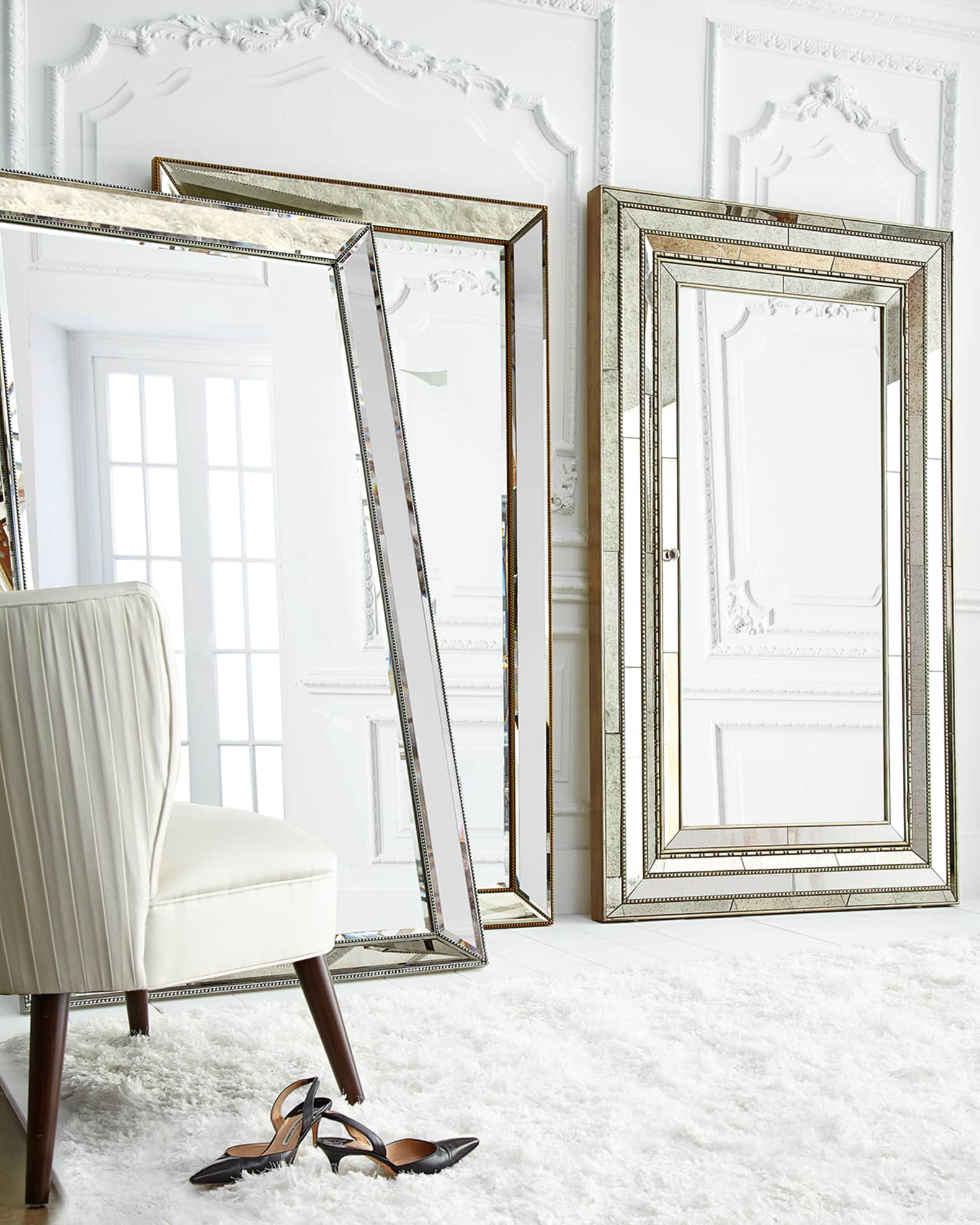 Large floor mirror with jewelry storage outlet