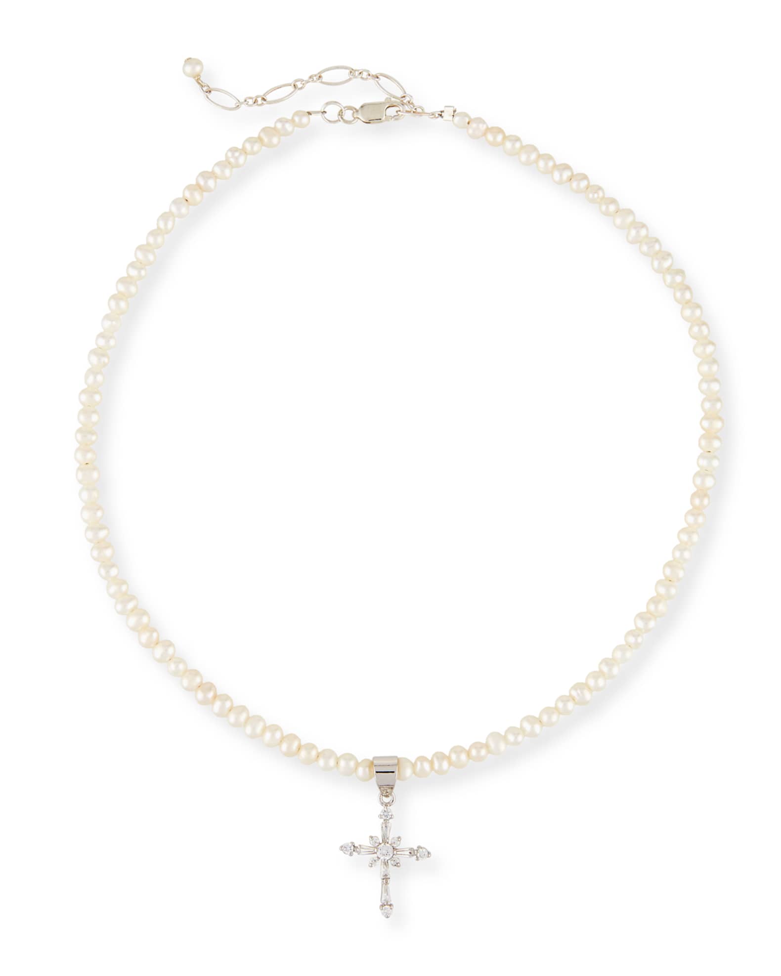 Pearl Necklace with Silver Cross