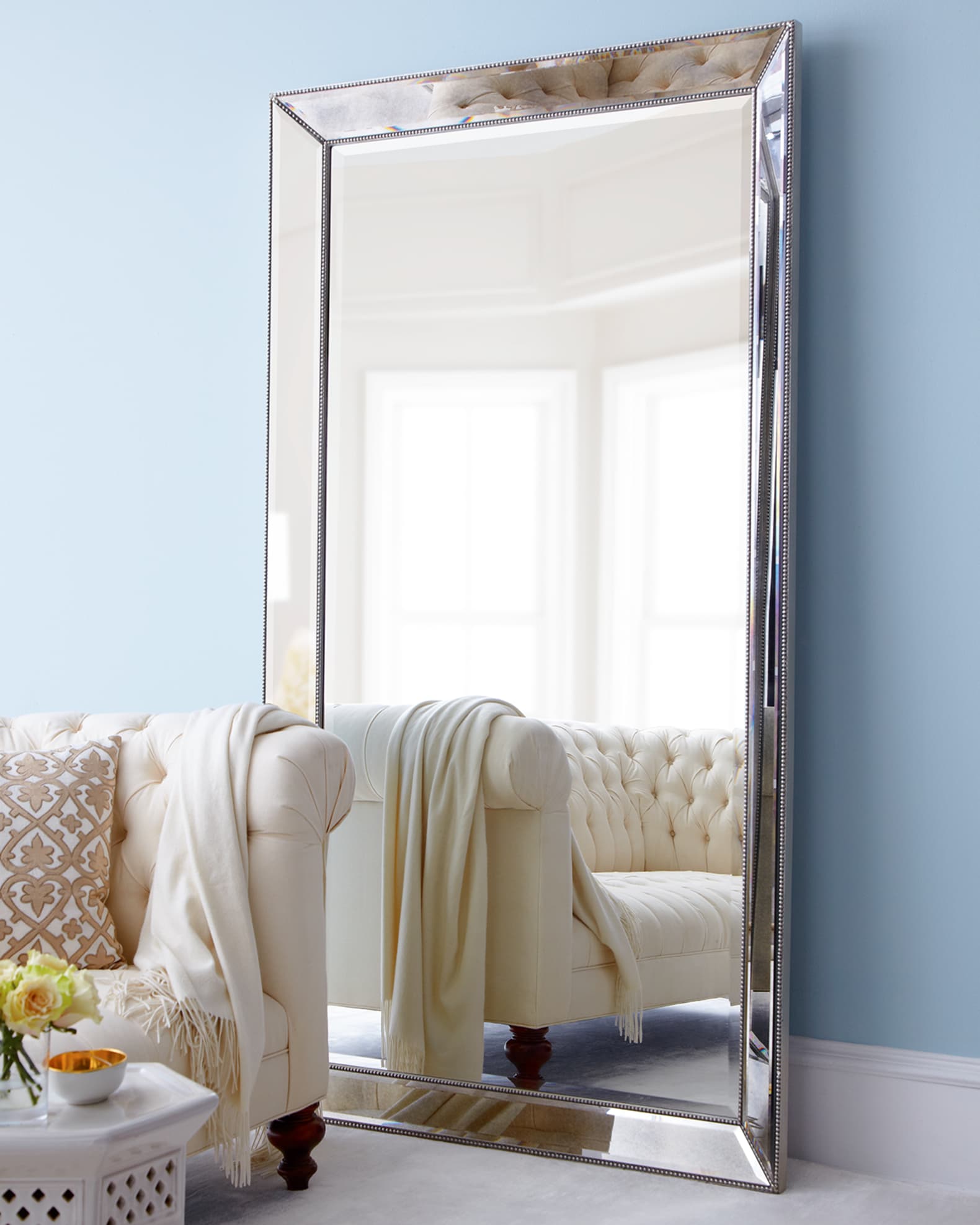 AntiquedSilver Beaded Floor Mirror Neiman Marcus