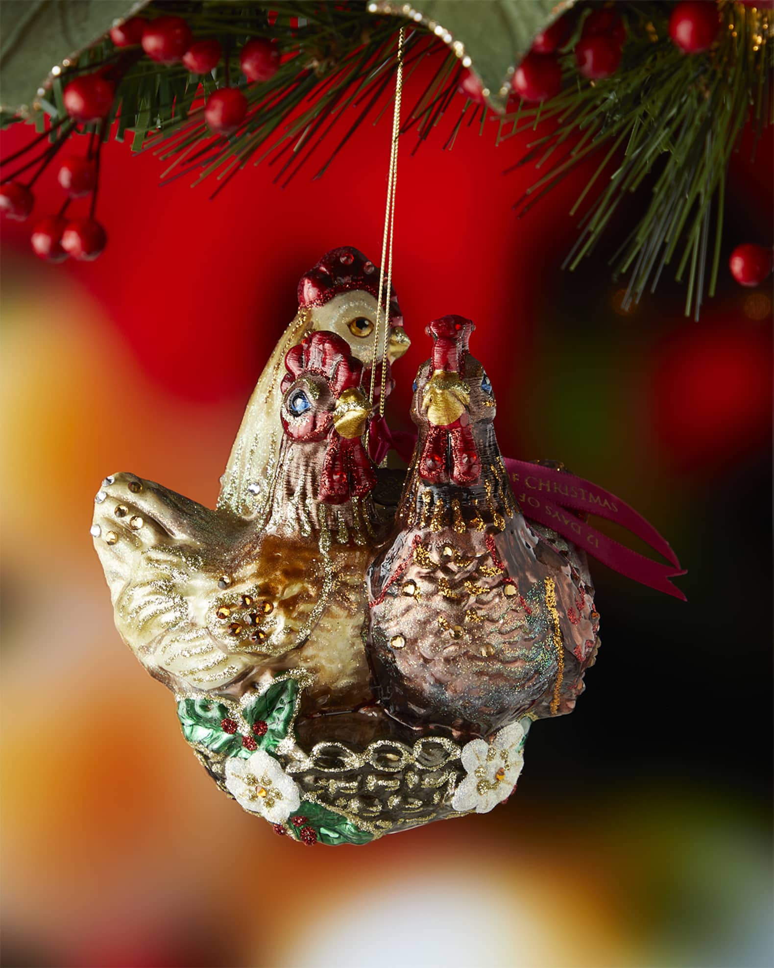 Three French Hens Glass Ornament 1