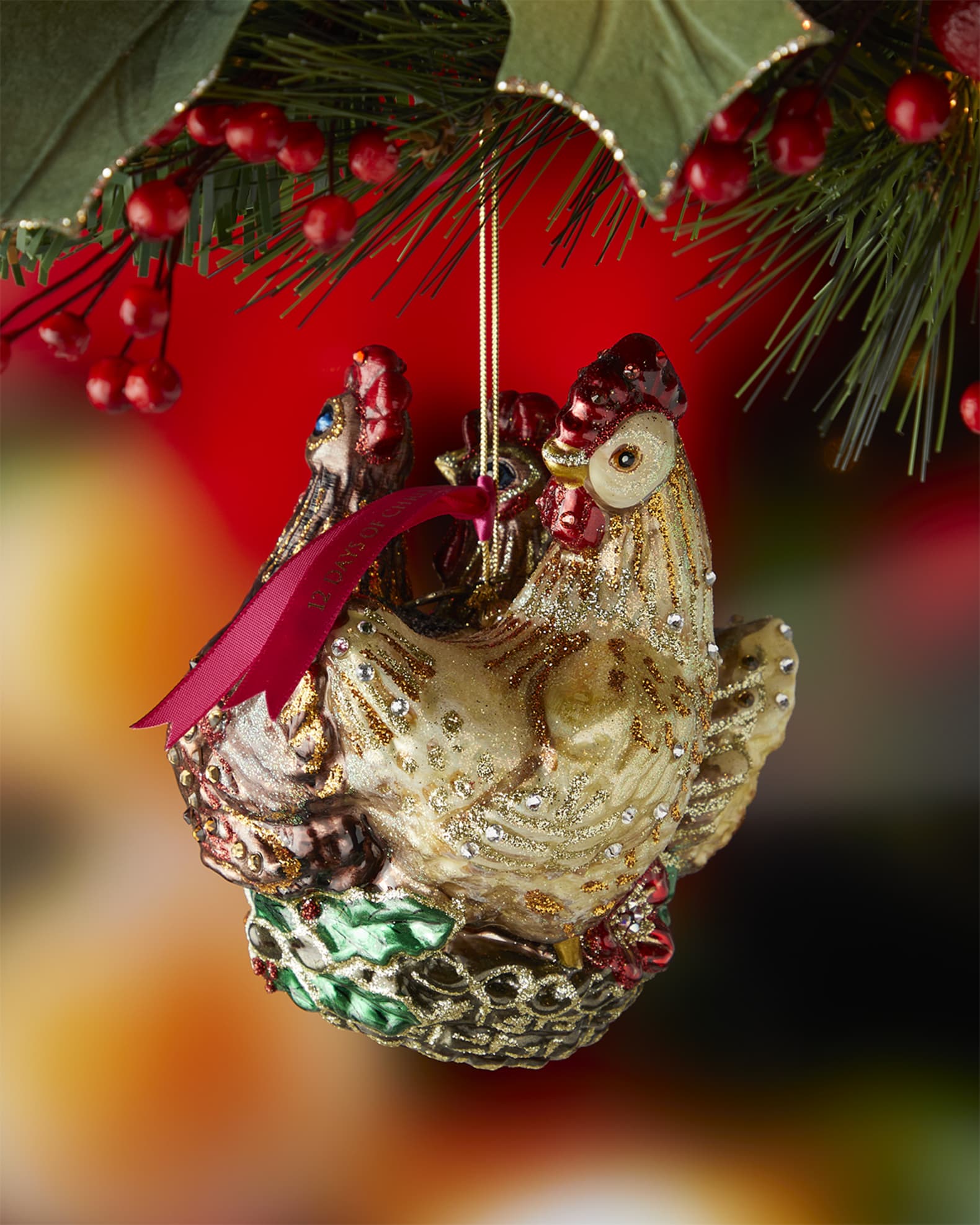 Three French Hens Glass Ornament 0