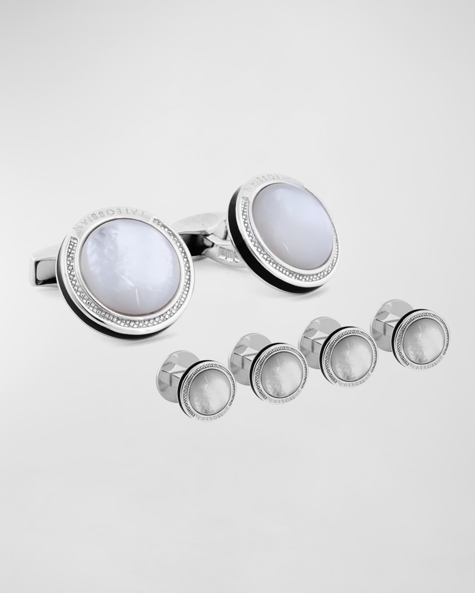 Engravable Silver Studs and Cufflinks Set