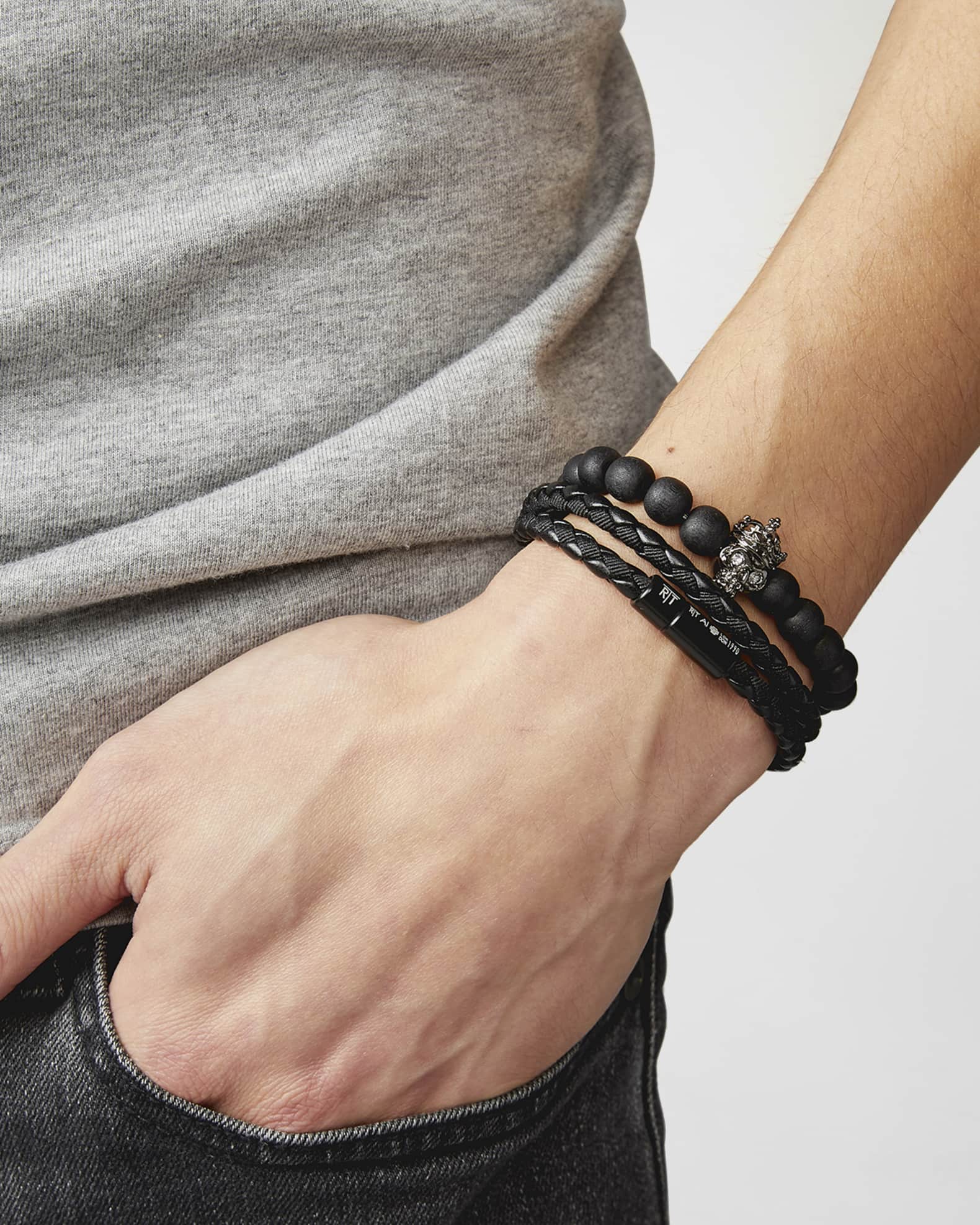 Chelsea Double-Wrap Braided Bracelet, Black 1