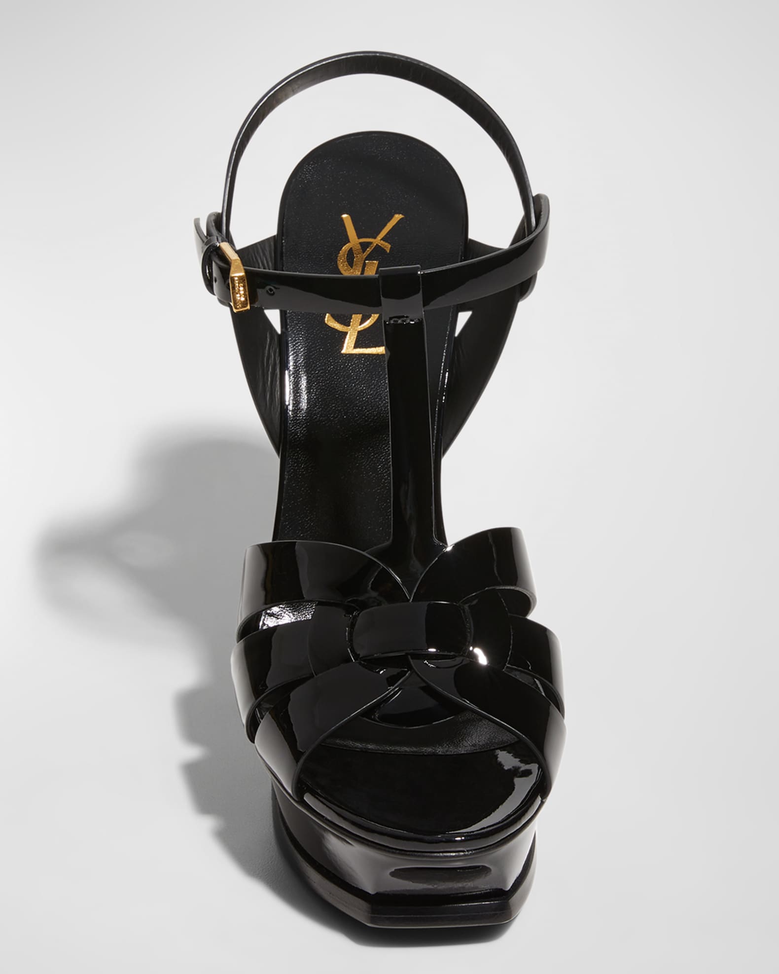 Saint Laurent Tribute Patent Platform Sandals, Black, Women's, 42eu, Sandals Platform Sandals