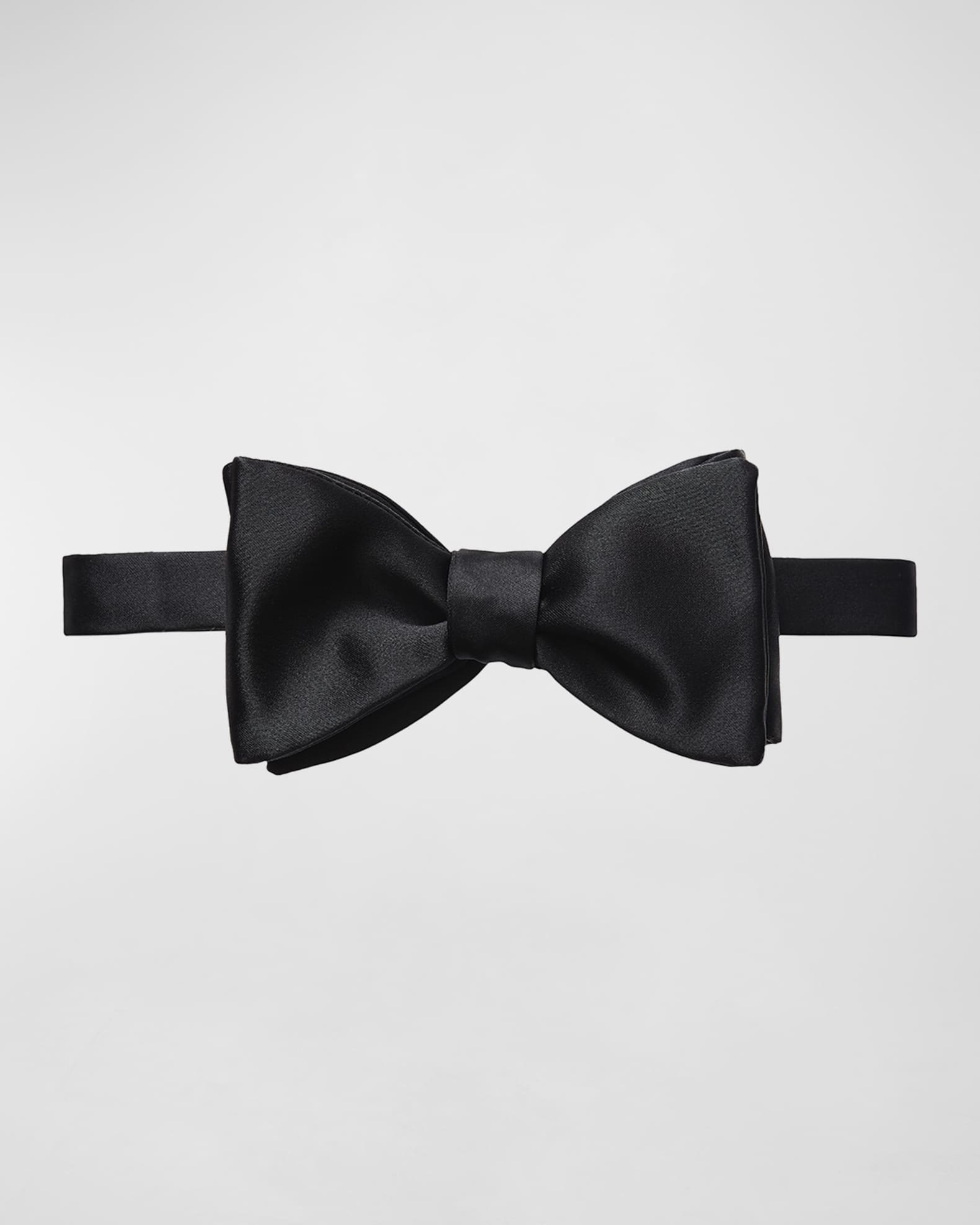 Black Silk Satin Self Tied Bow Tie 0