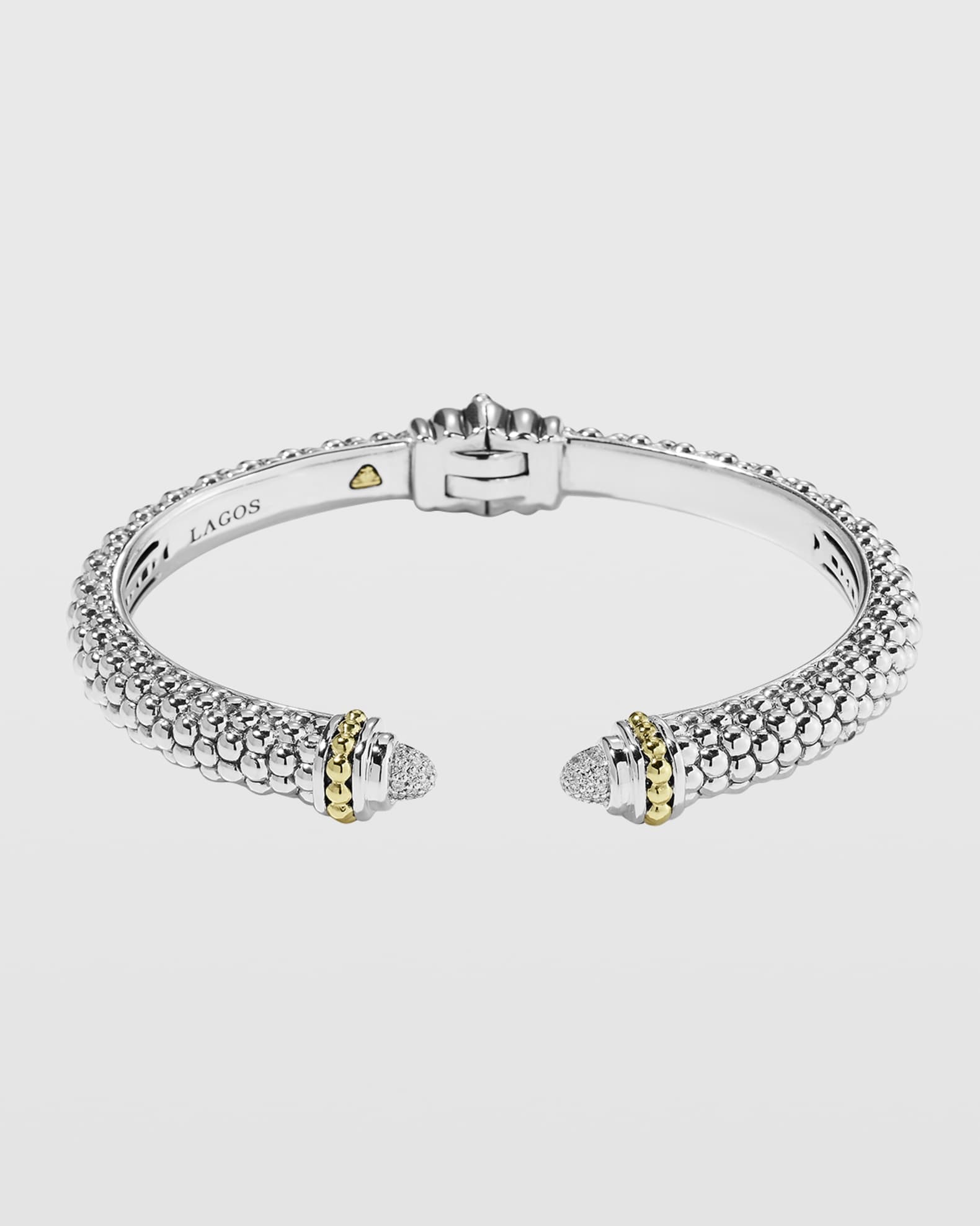 LAGOS Caviar Small Hinge Bracelet with Diamonds | Neiman Marcus
