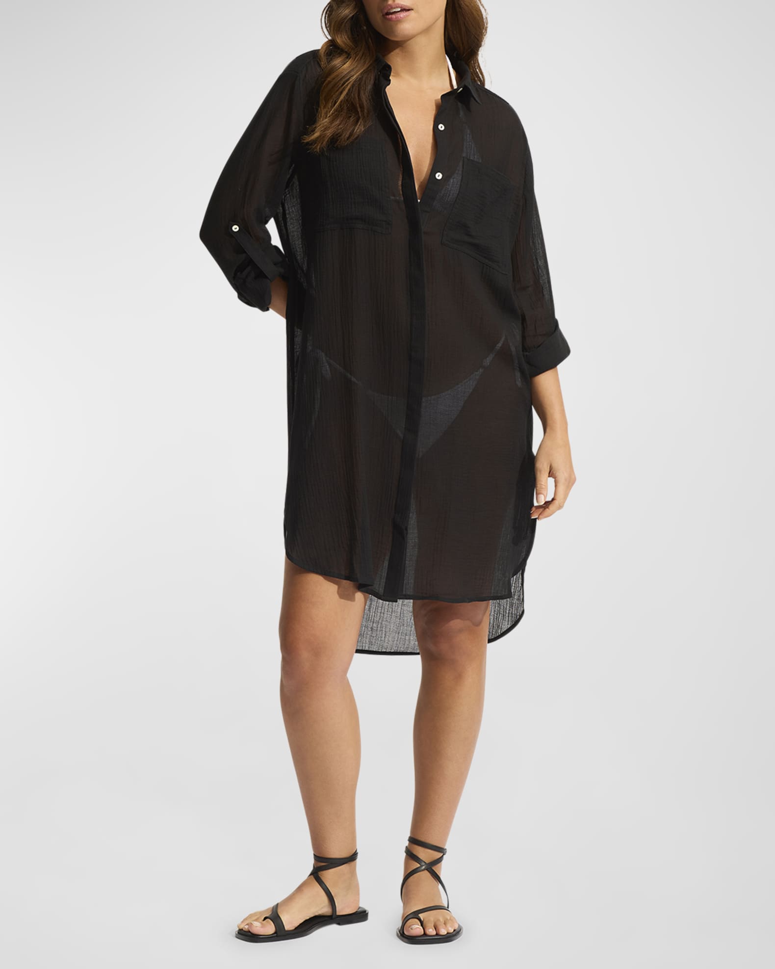 Seafolly Crinkle Twill Beach Coverup Shirt | Neiman Marcus