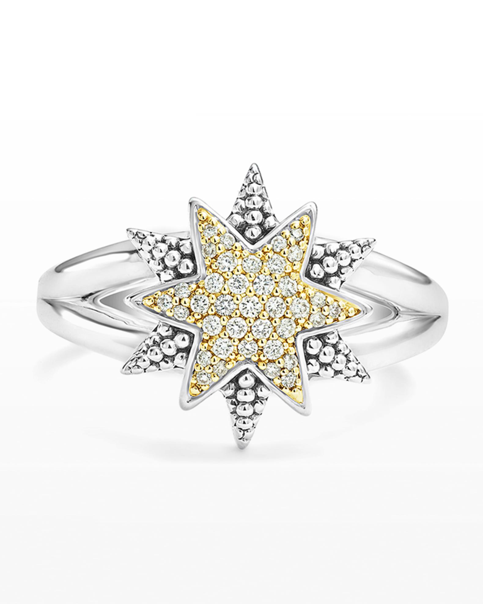 LAGOS Sterling Silver & 18K Gold Star Ring with Diamonds | Neiman Marcus