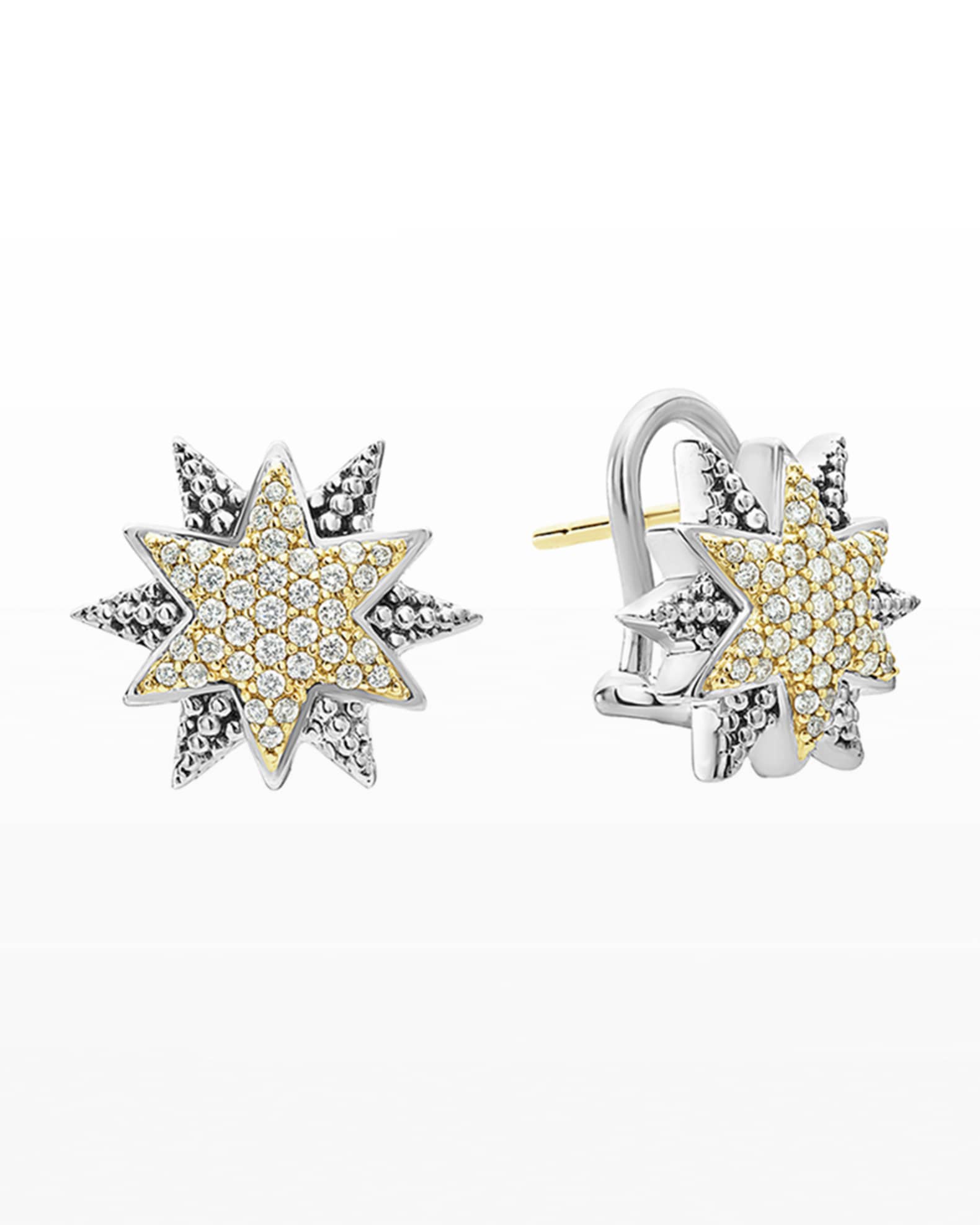 LAGOS Sterling Silver & 18K Gold Star Stud Earrings with Diamonds