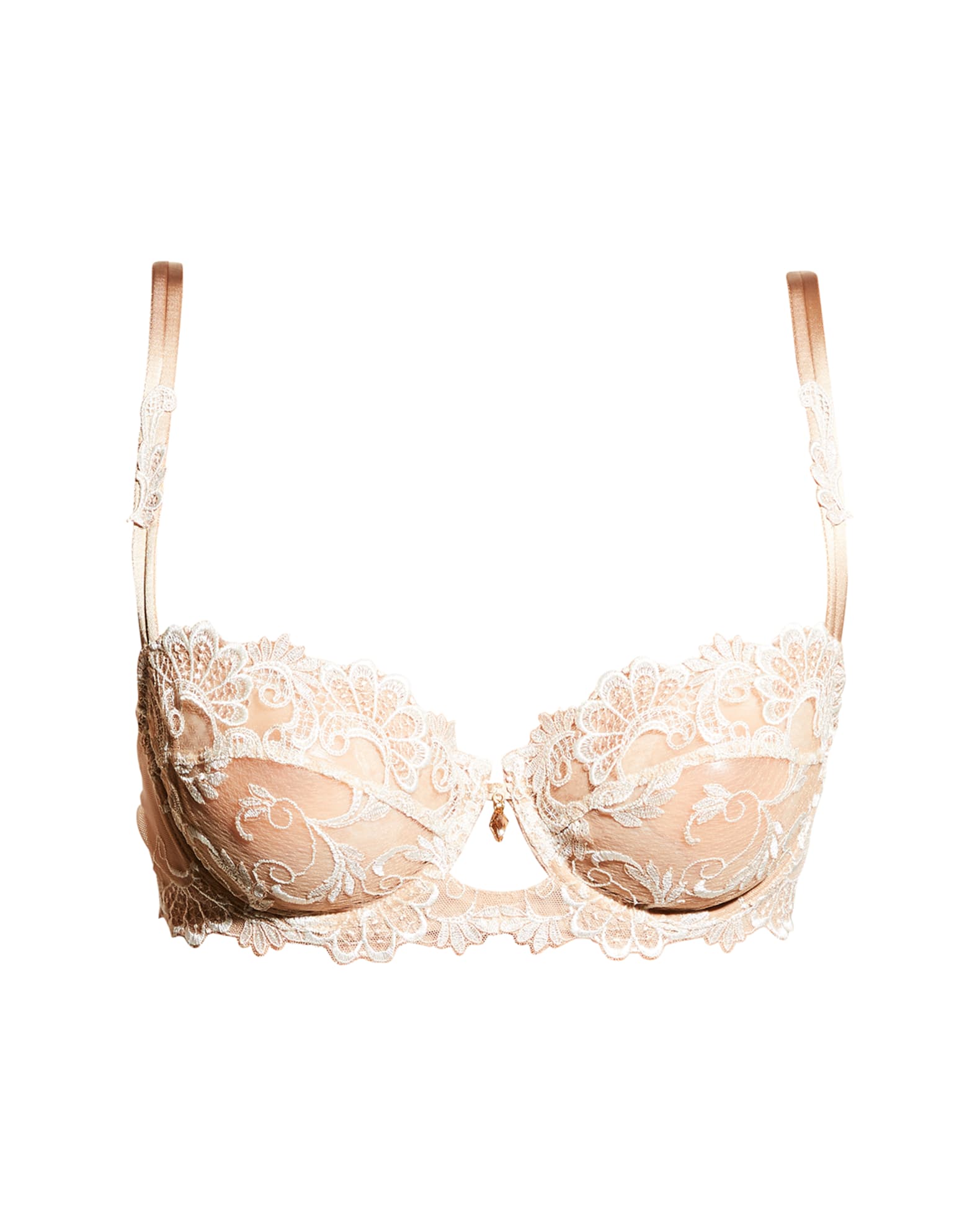 Ines Stretch French Lace Underwire Demi Cup Bra in Ivory White