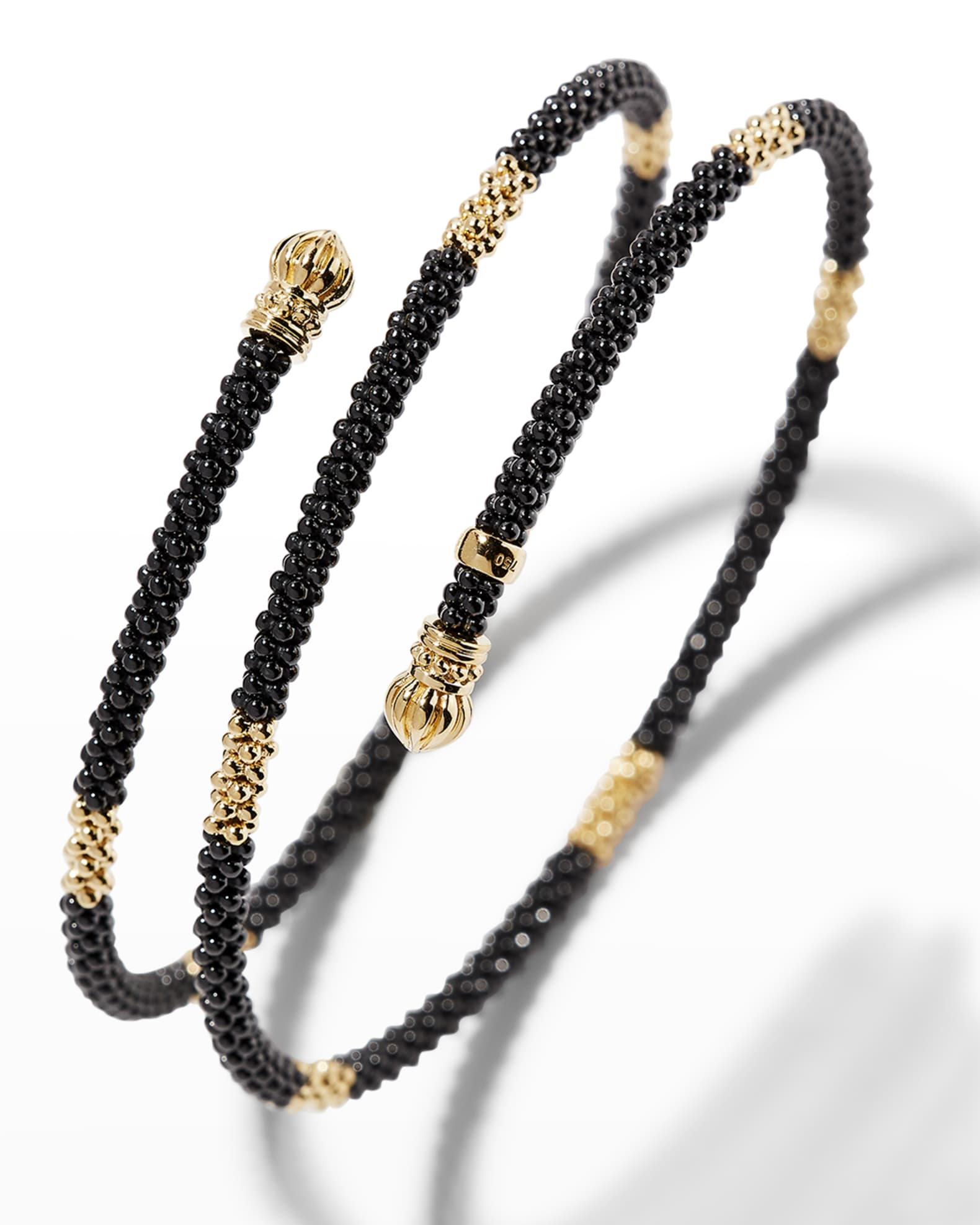 LAGOS Black Caviar & 18K Gold Medium Striped Coil Bracelet | Neiman Marcus