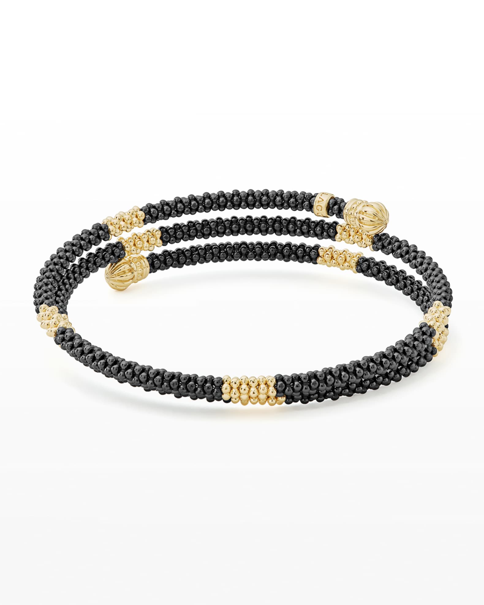 LAGOS Black Caviar & 18K Gold Medium Striped Coil Bracelet | Neiman Marcus