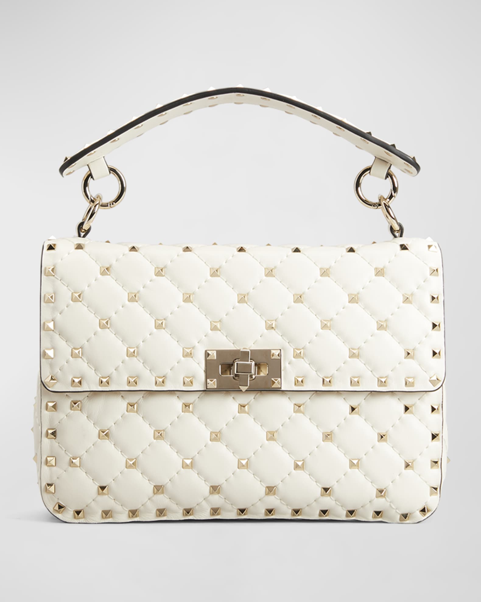 【関税&送料込】Valentino Garavani Rockstud Spike Quilted Na VALENTINO Rockstud Spike Quilted Leather Tote Crossbody Bag Grey