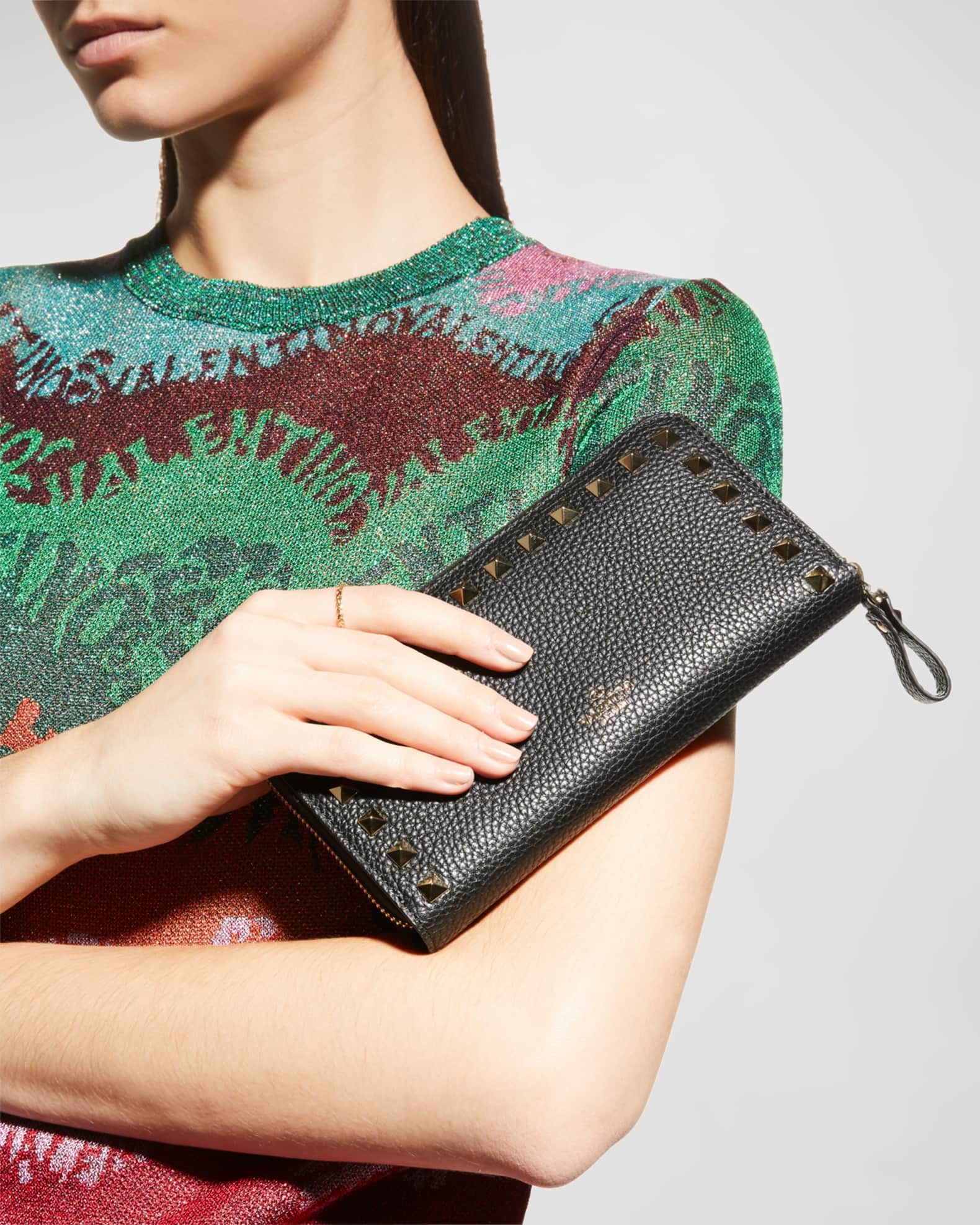 Valentino garavani rockstud leather continental wallet on chain