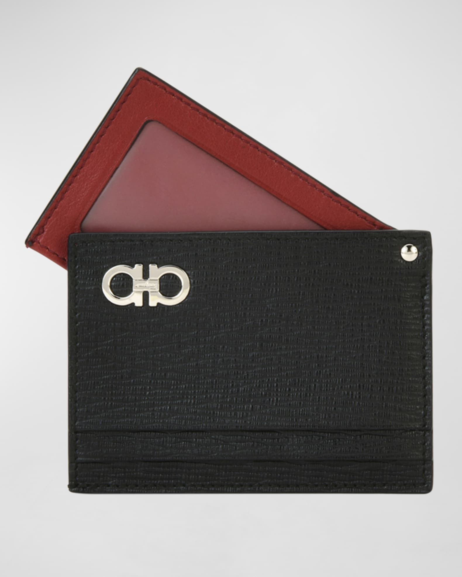 Ferragamo Men s Revival Gancini Leather Card Case with Flip Out ID Window Black Red Neiman Marcus