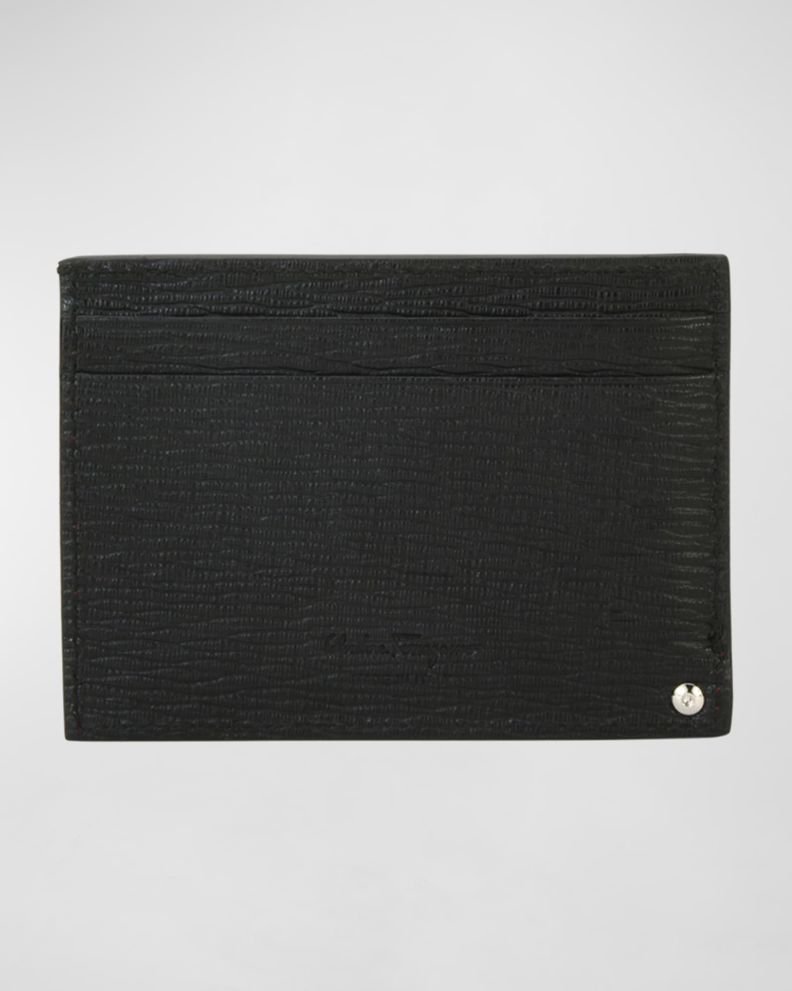 Ferragamo Men s Revival Gancini Leather Card Case with Flip Out ID Window Black Red Neiman Marcus