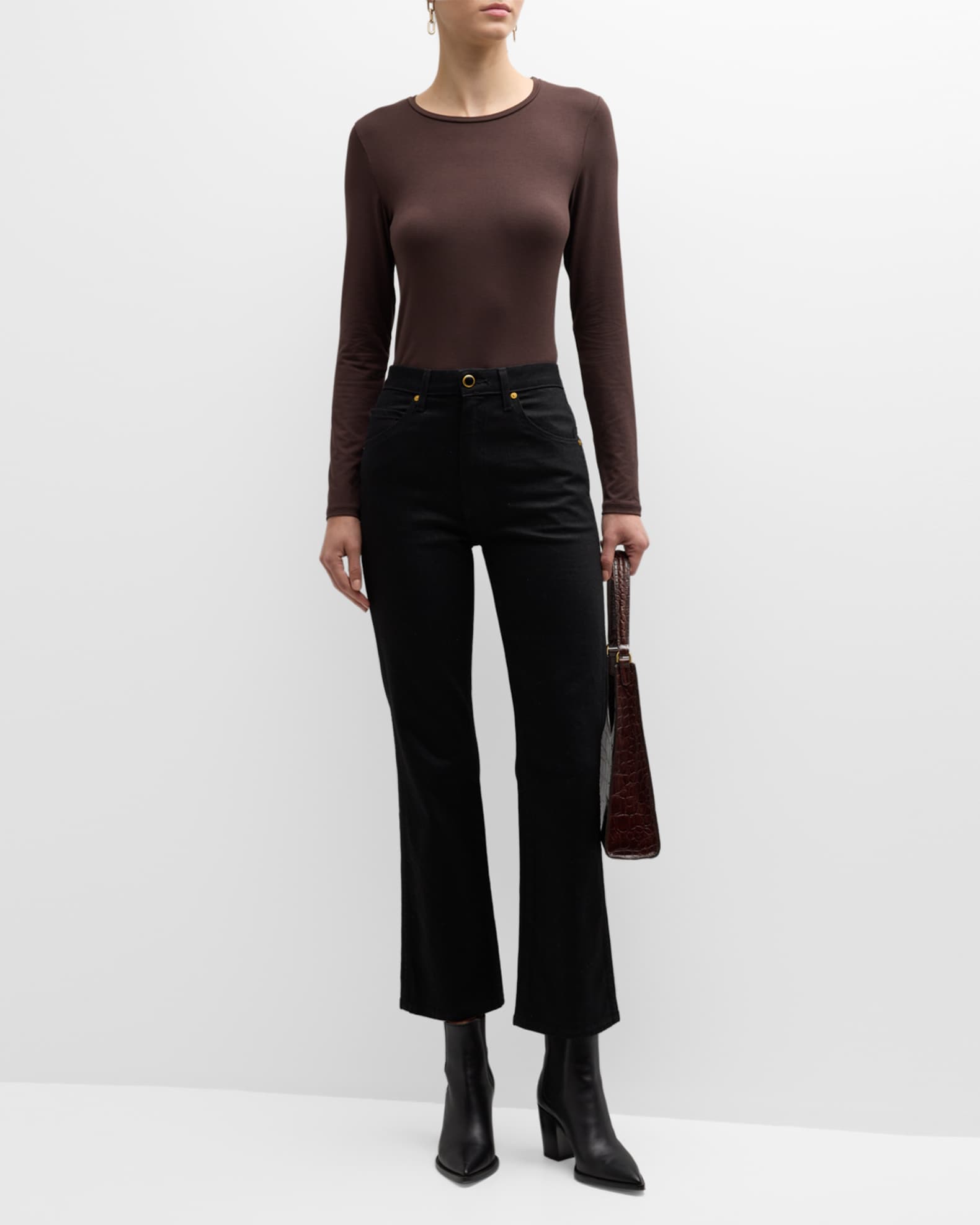 Soft Touch Flat-Edge Long-Sleeve Crewneck Top 1