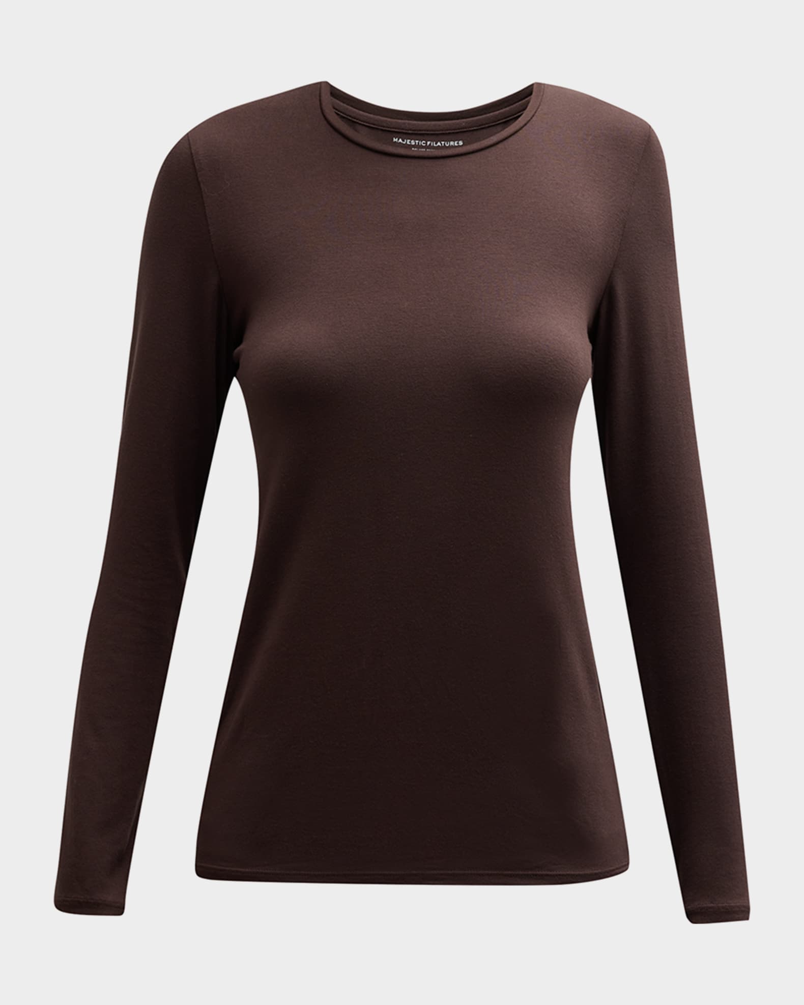 Soft Touch Flat-Edge Long-Sleeve Crewneck Top 0