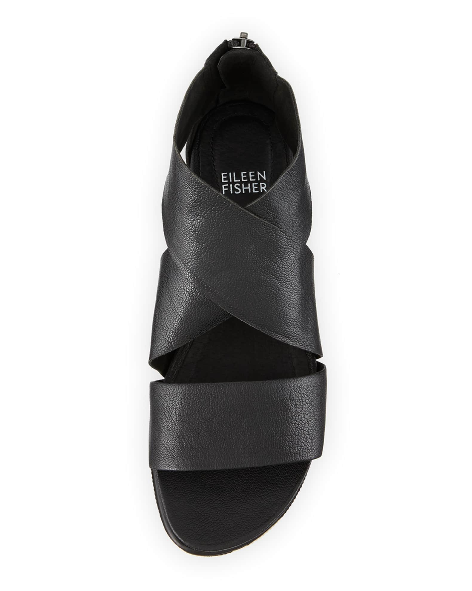 Eileen Fisher Sport Wide-Strap Leather Sandals, Black | Neiman Marcus