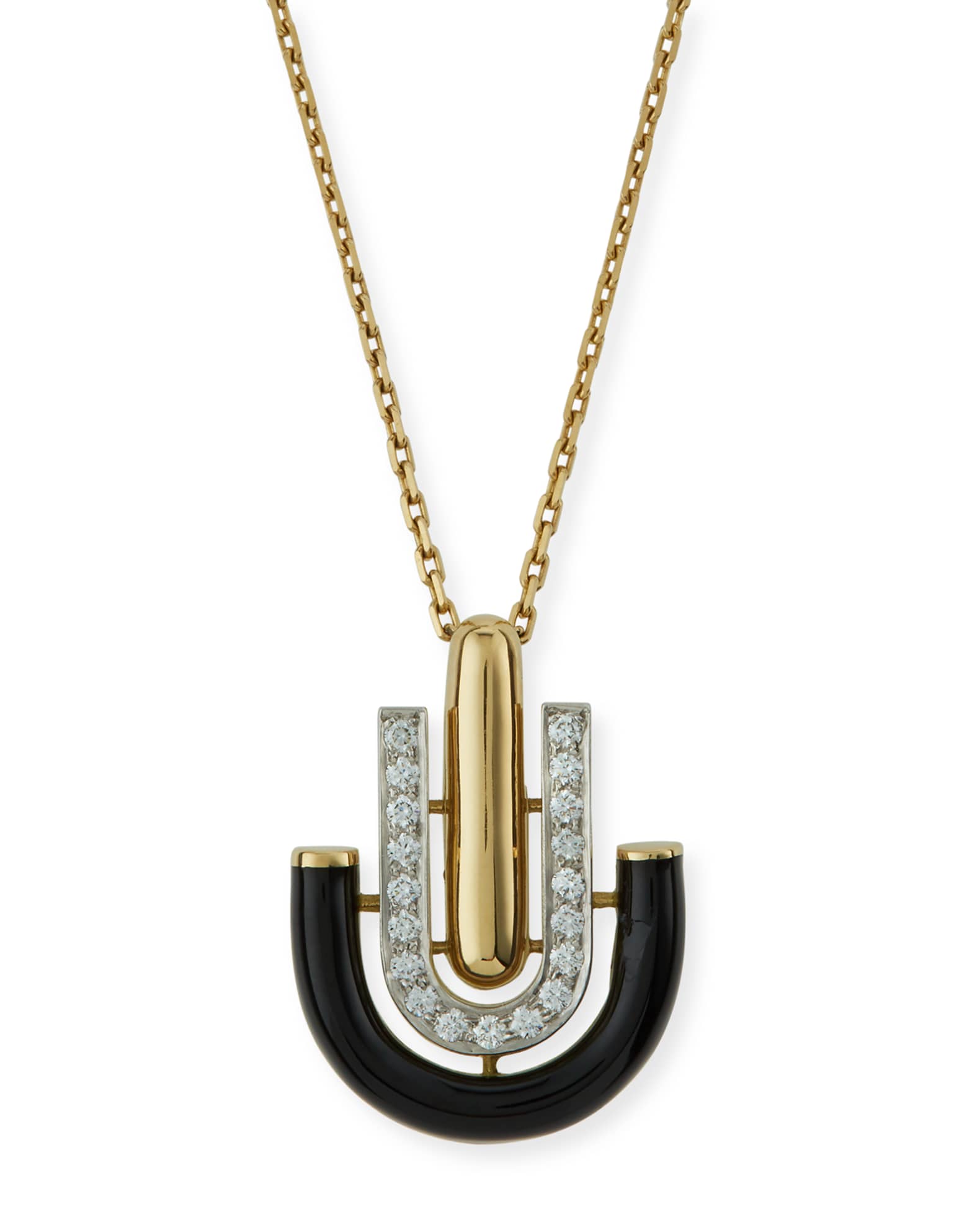 "Motif" Black Enamel & Diamond Unity Pendant Necklace 0