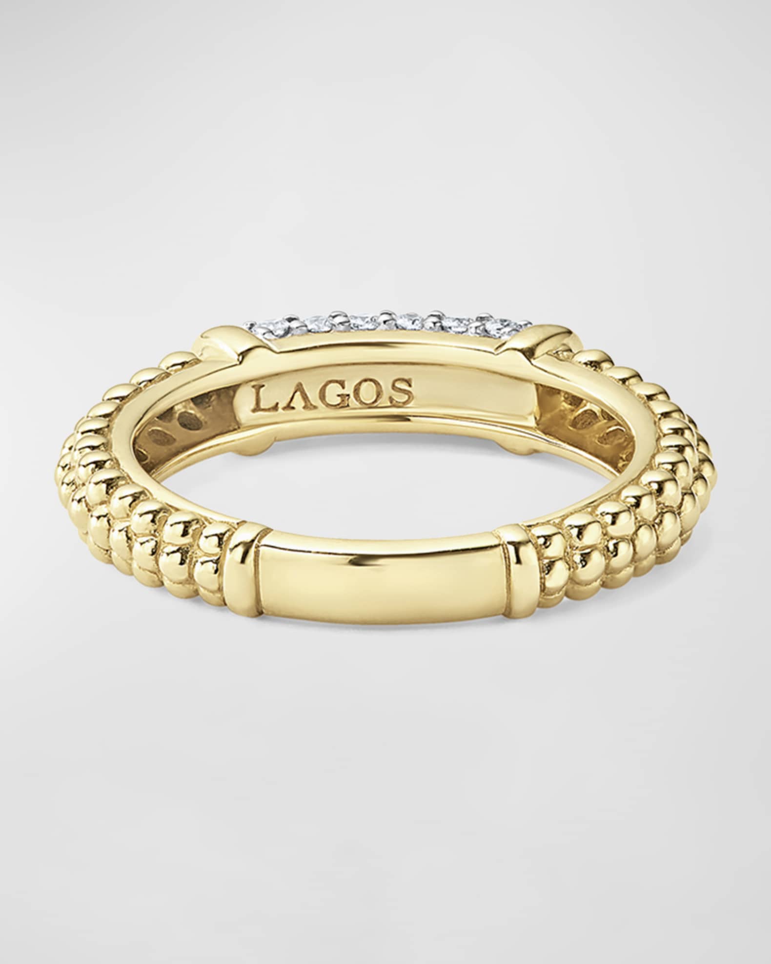 LAGOS 3mm 18k Gold Caviar Stack Ring with White Diamonds, Size 7 ...