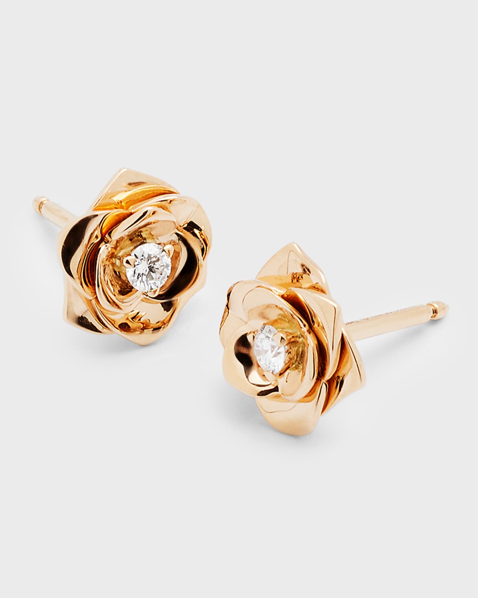 PIAGET Rose Gold Rose Diamond Stud Earrings Neiman Marcus