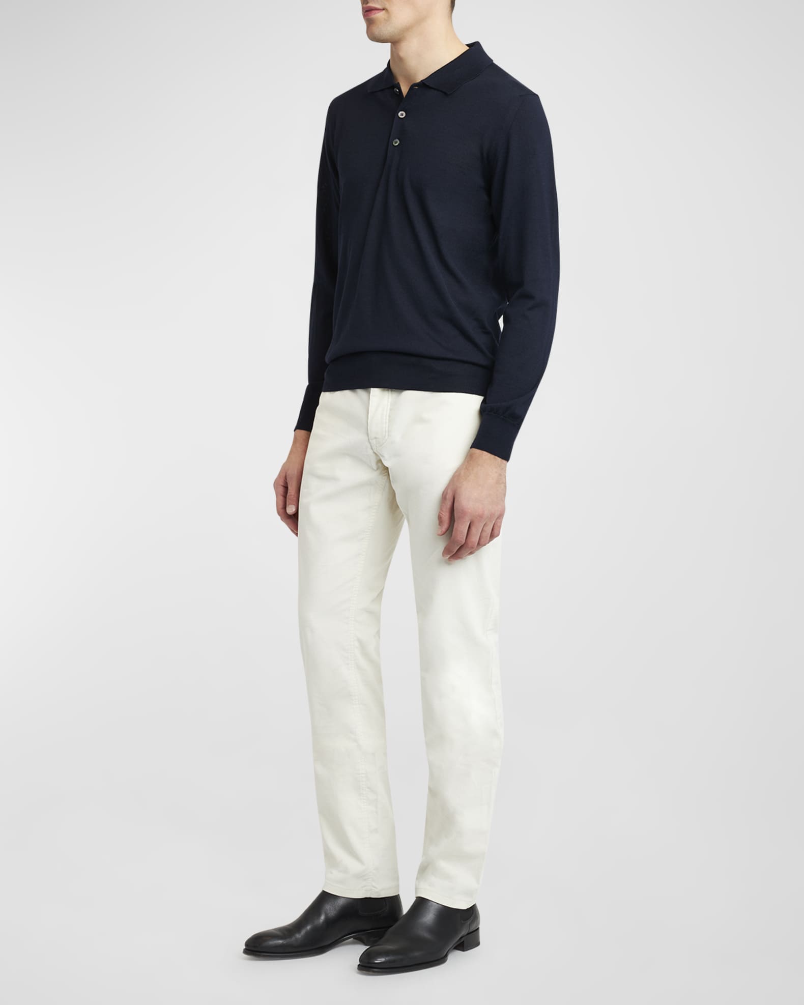 Men's Wool/Cashmere-Blend Long-Sleeve Polo Shirt 1