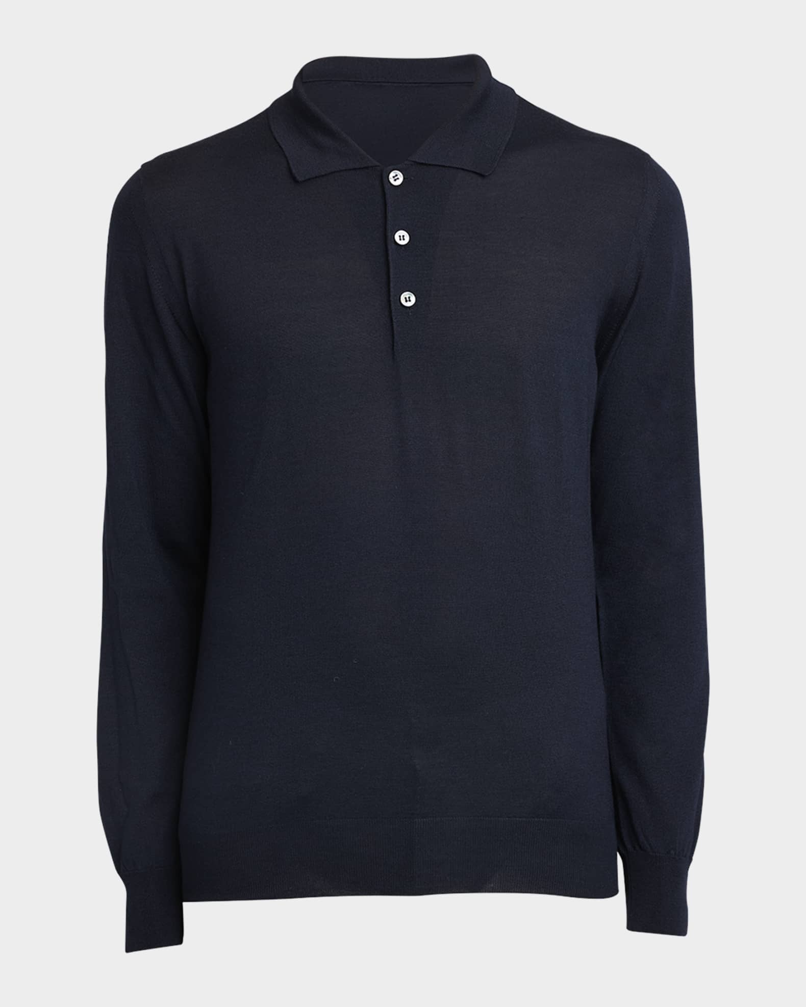 Men's Wool/Cashmere-Blend Long-Sleeve Polo Shirt 0