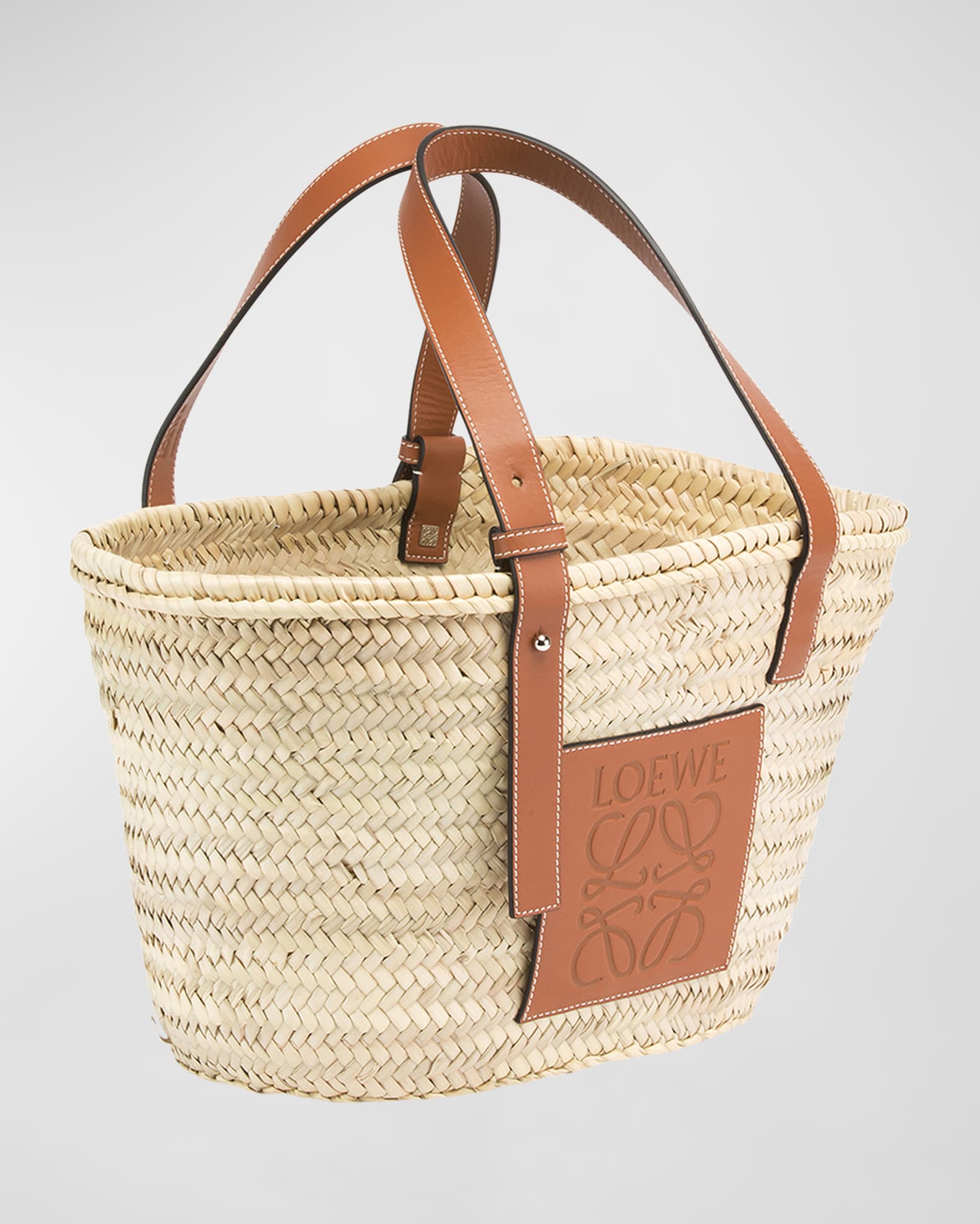 LOEWE x Howls Basket Bag In Palm Leaf And Calfskin Yellow