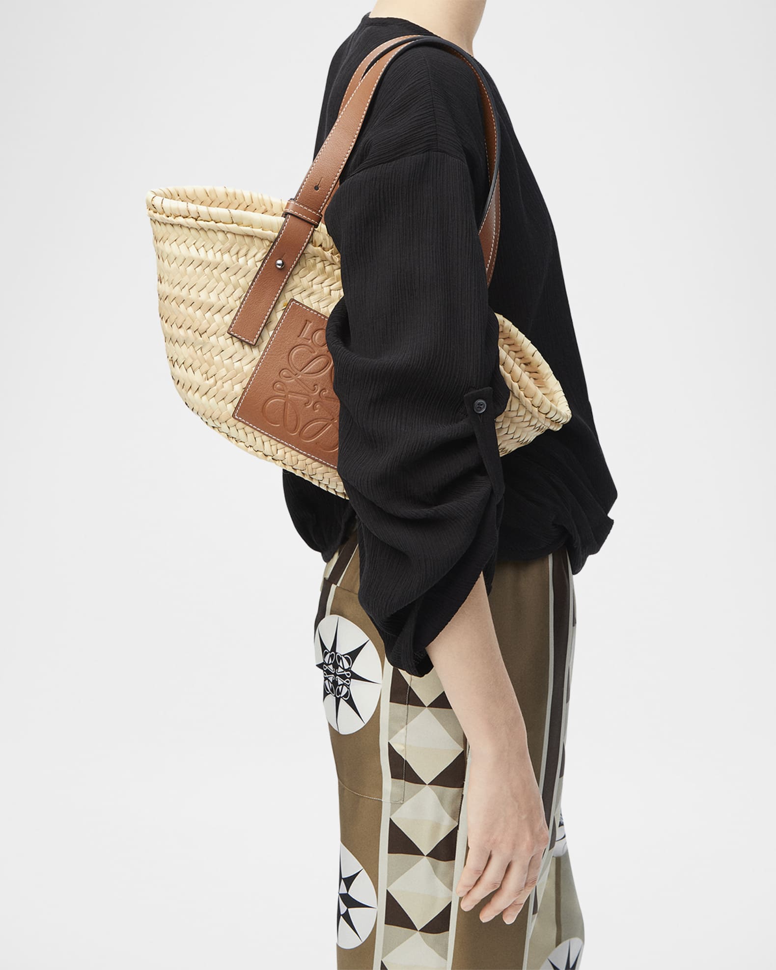 LOEWE x Howls Basket Bag In Palm Leaf And Calfskin Yellow