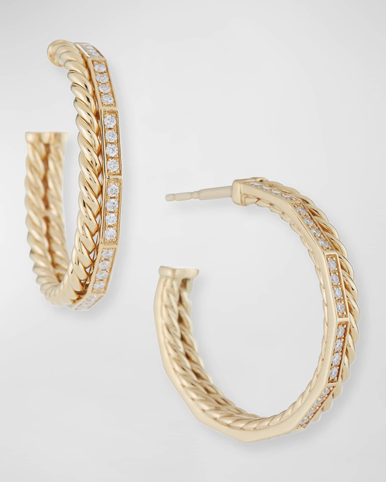 David Yurman 25mm Stax Pave Diamond Hoop Earrings | Neiman Marcus