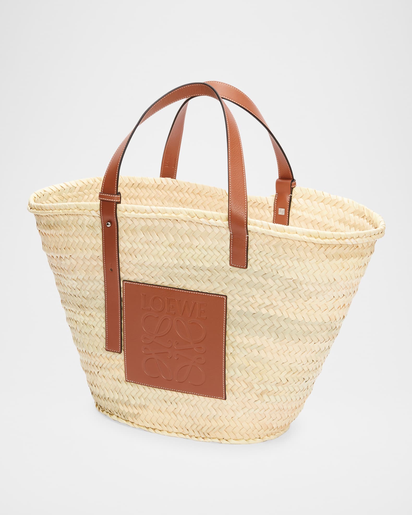 Loewe Basket Bag Large in Palm Leaf with Leather Handles