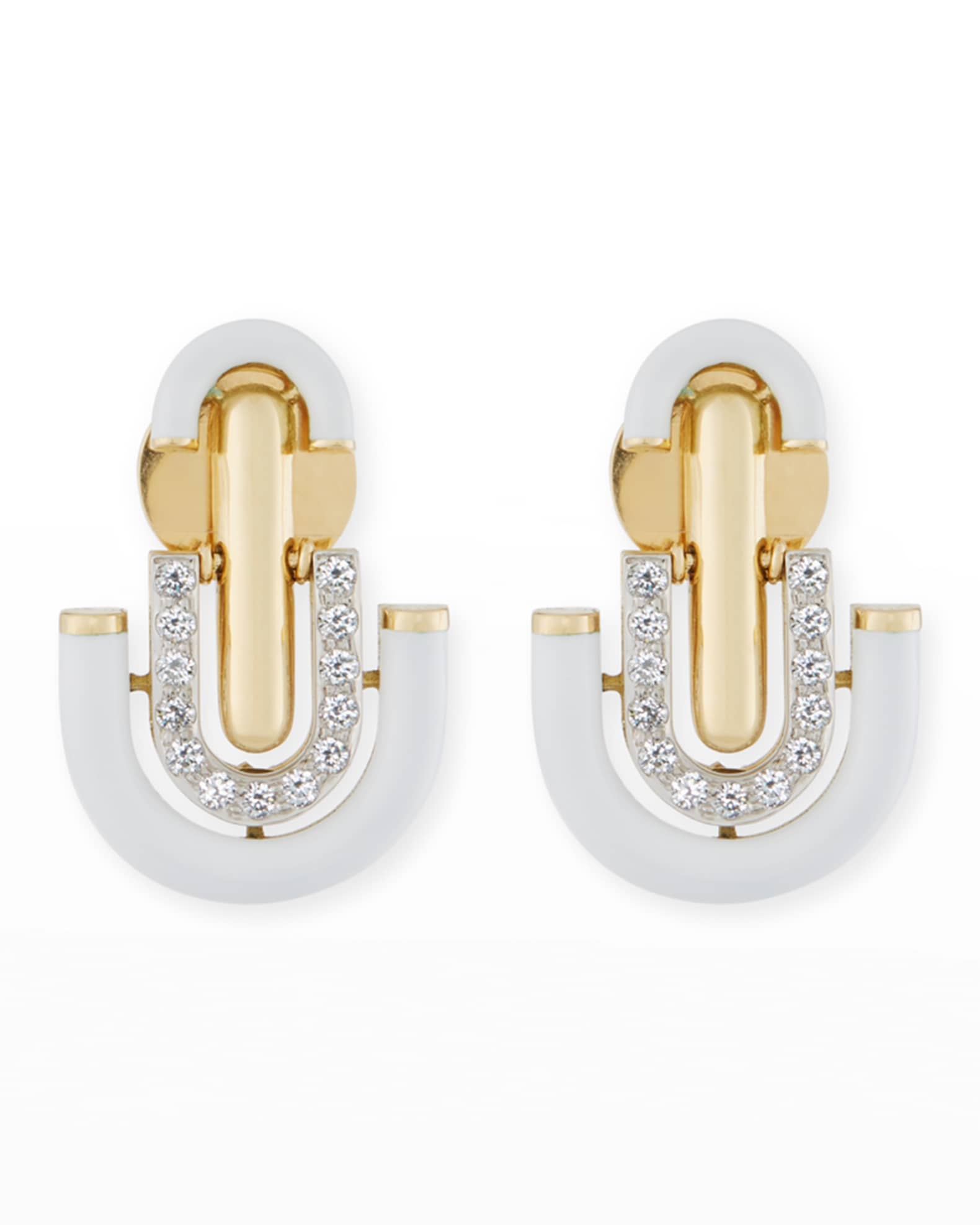 White Enamel & Diamond Unity Earrings 0