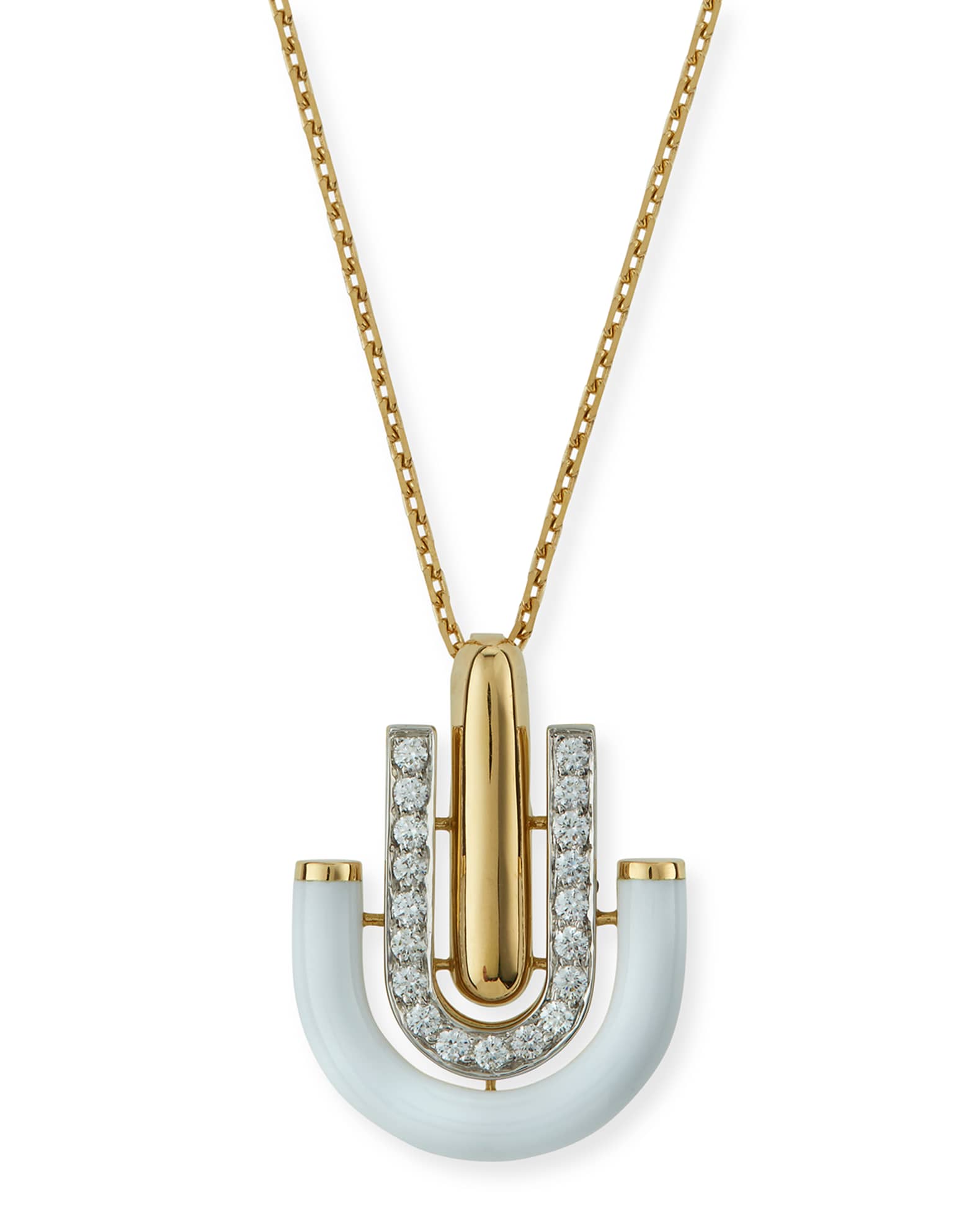 "Motif" White Enamel & Diamond Unity Pendant Necklace 0