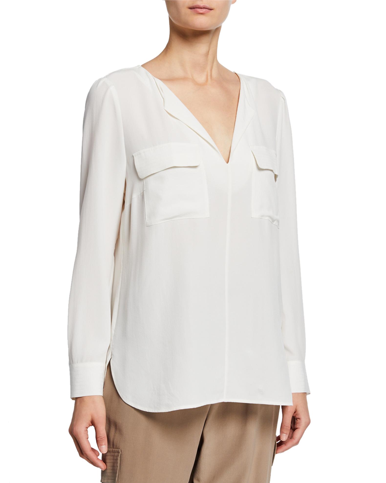 Silk Flap-Pocket Top | Neiman Marcus