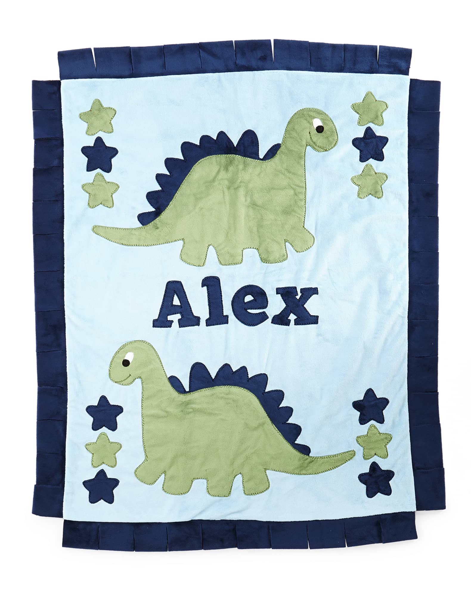 Personalized Dino the Dinosaur Plush Blanket, Blue/Green 0