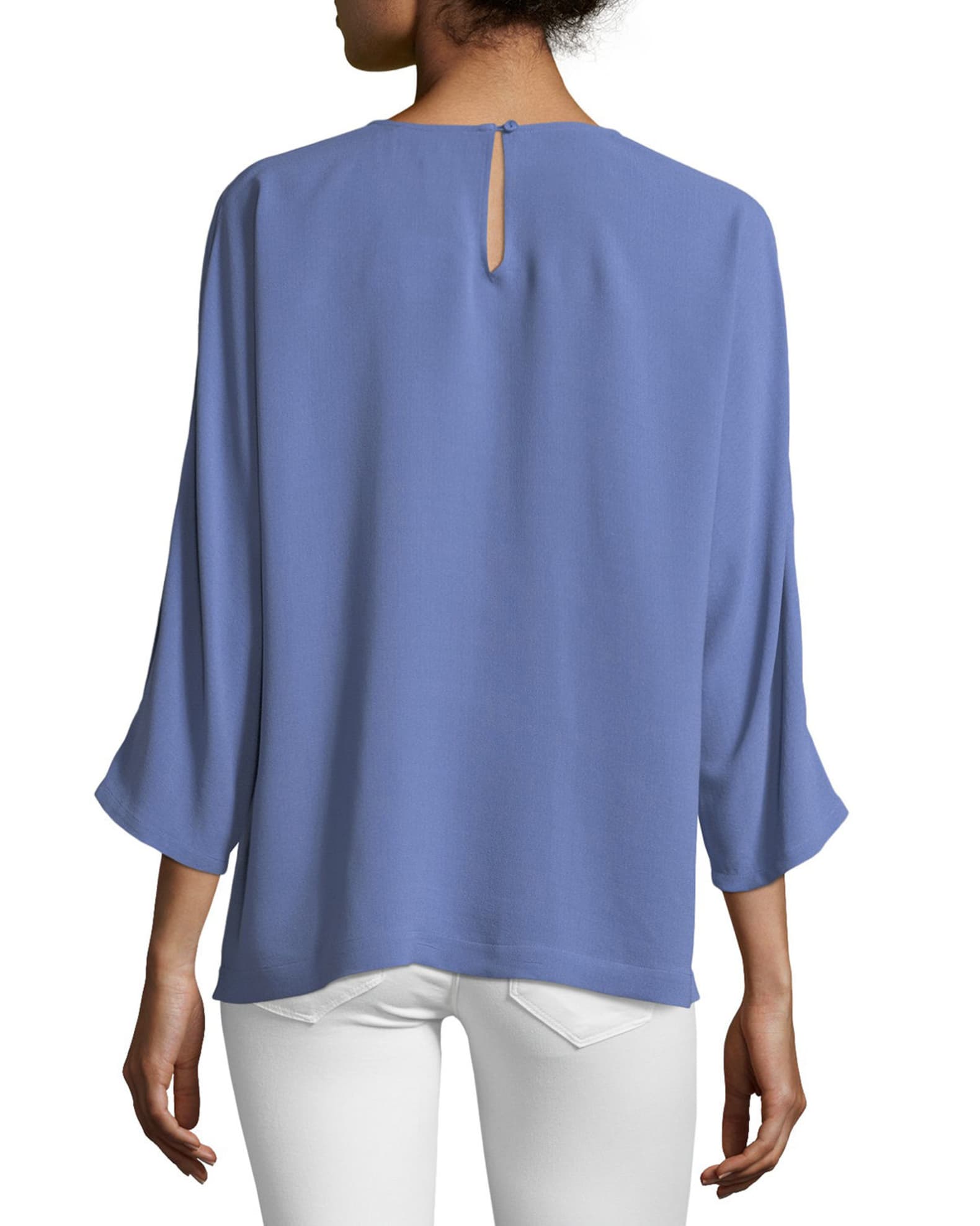 Eileen Fisher Silk Georgette Crepe Slit-Sleeve Top | Neiman Marcus