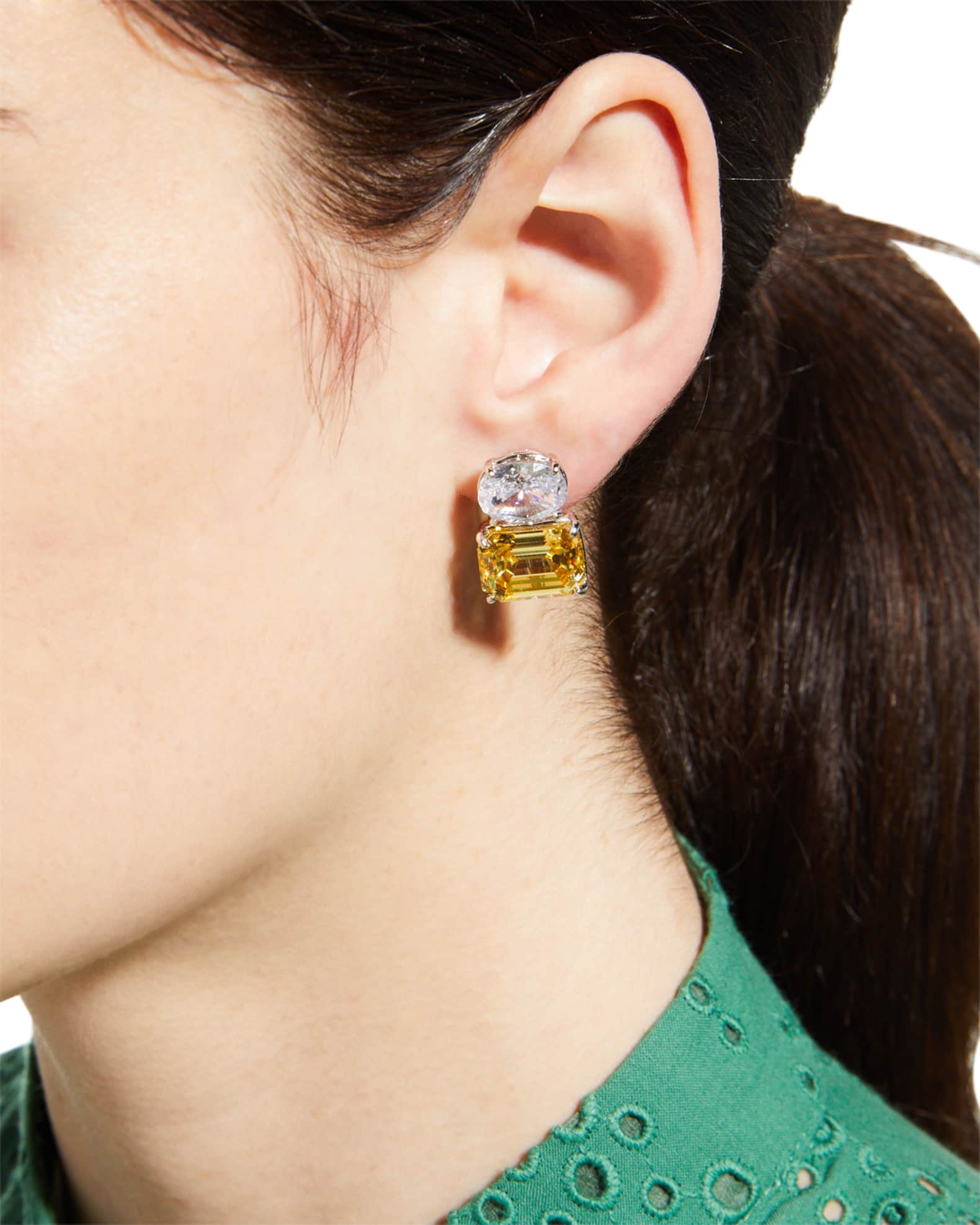 26.0 TCW White Oval & Canary Emerald-Cut Stud Earrings 1