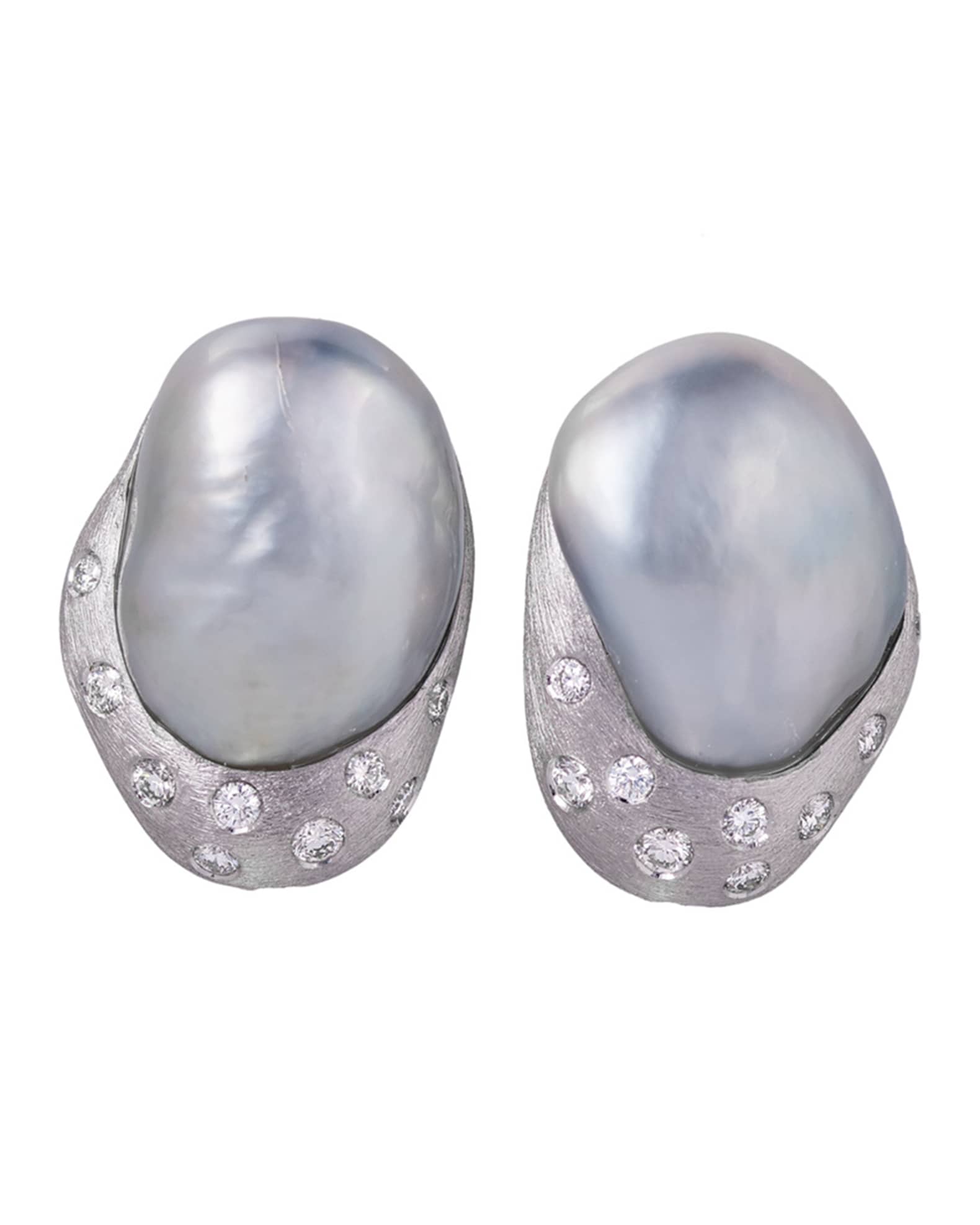Margot McKinney Jewelry 18k Baroque Pearl Diamond Stud Earrings Neiman Marcus