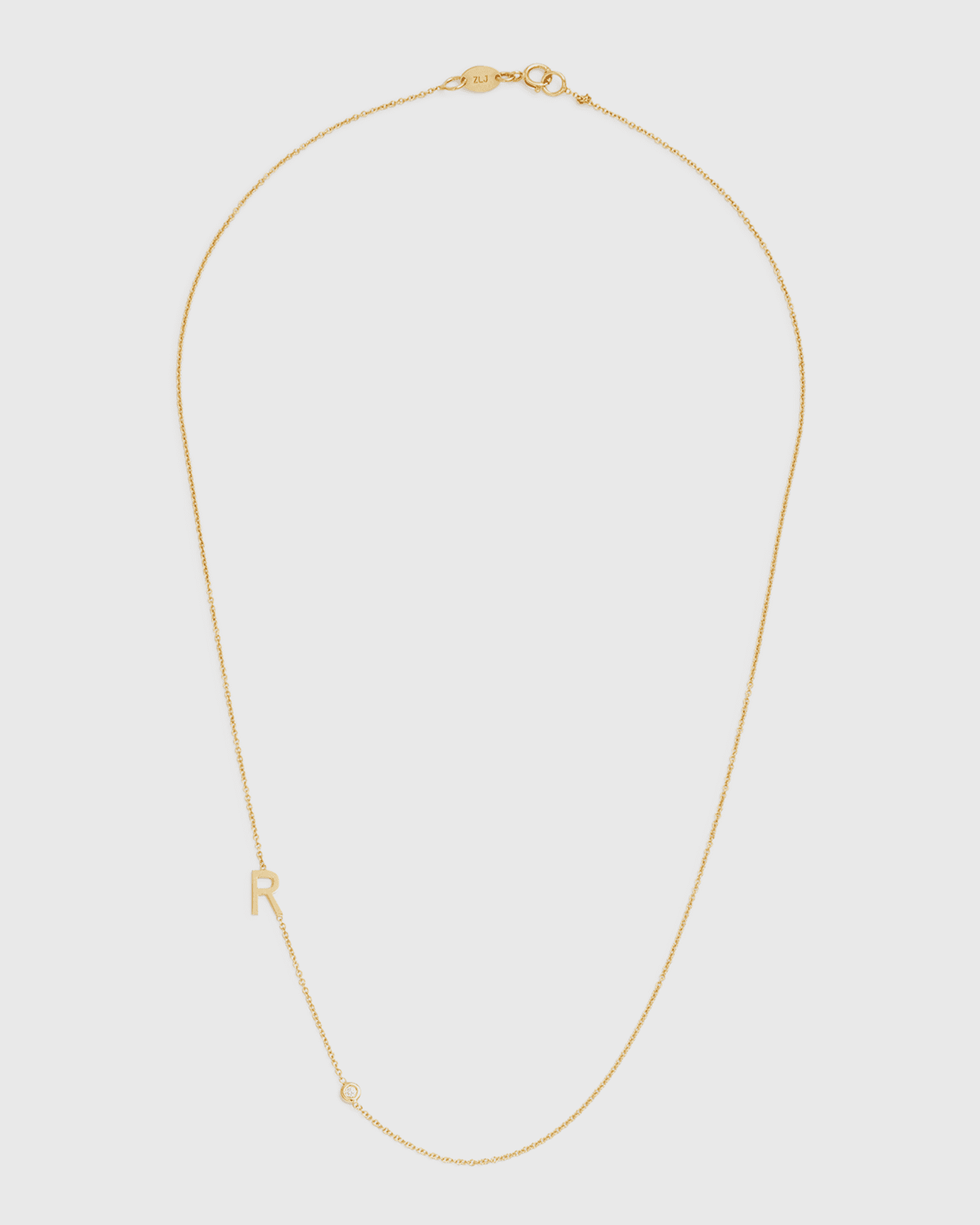 Zoe Lev Jewelry 14k Yellow Gold Personalized 0.03ct Asymmetric Initial & Diamond Bezel Necklace