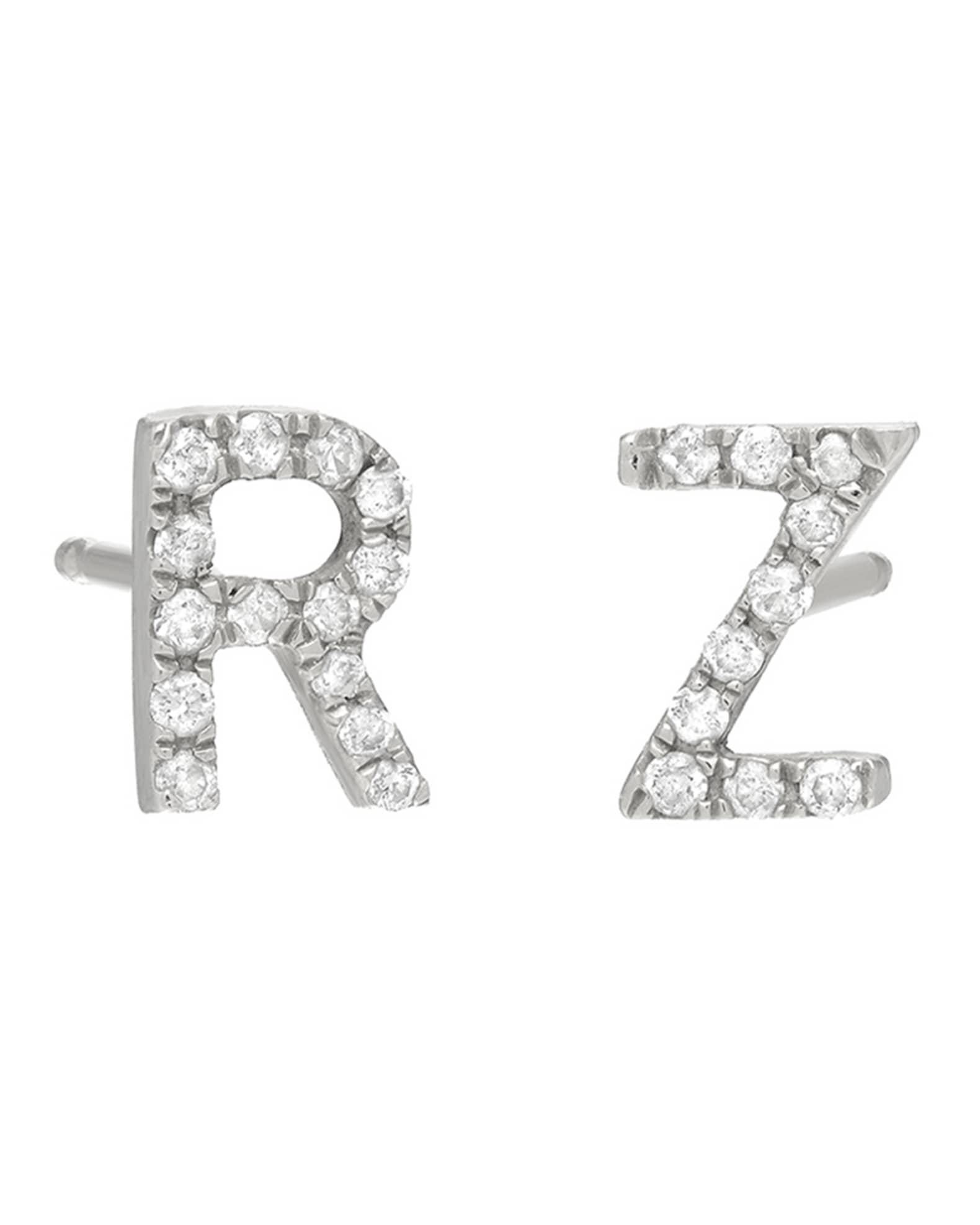 Zoe Lev Jewelry Personalized Diamond Initial Stud Earrings in 14K White Gold