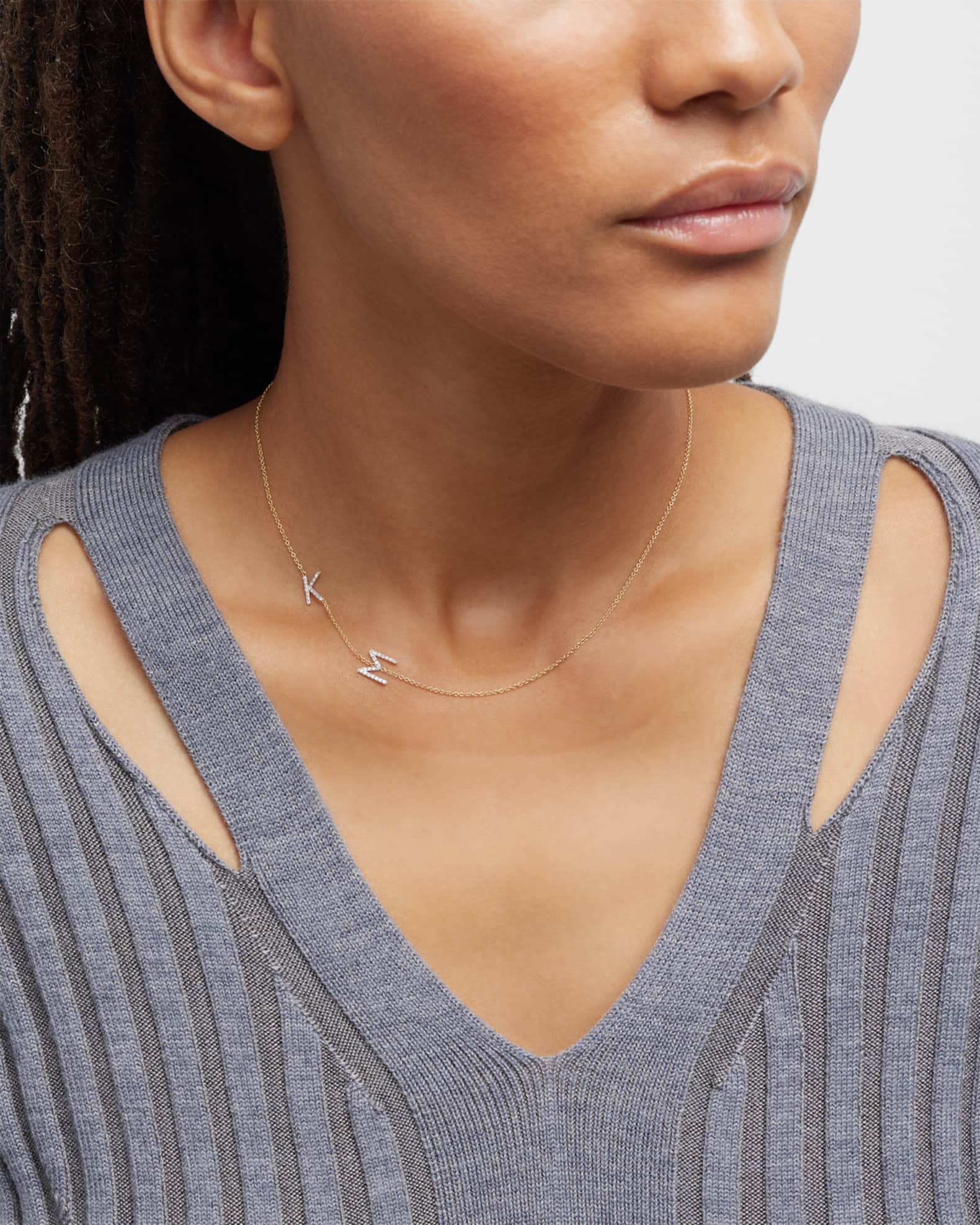 Zoe Lev Jewelry 14k Yellow Gold Personalized 0.22ct Asymmetric Two Initial Necklace with Diamonds Neiman Marcus