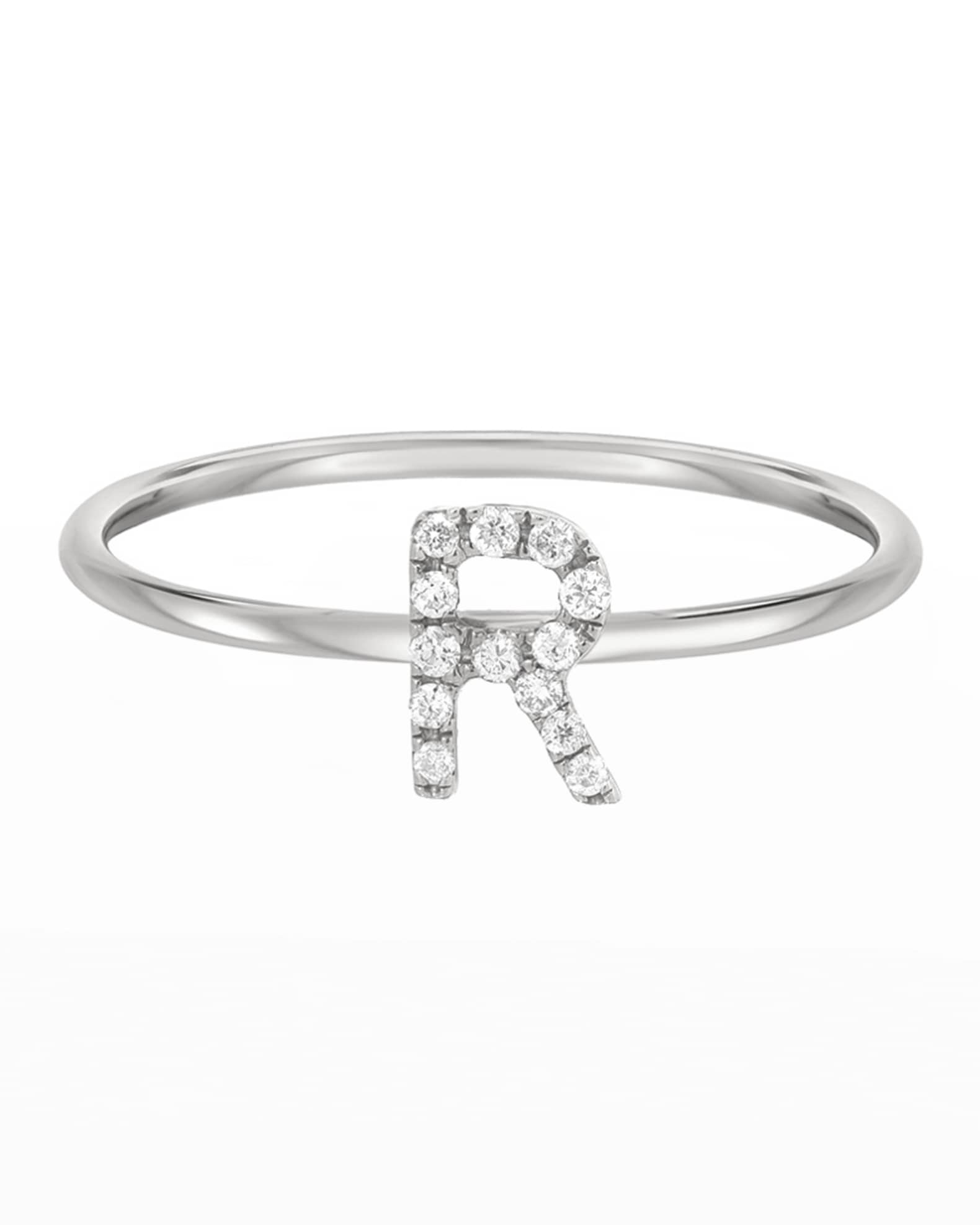 Zoe Lev Jewelry Personalized Diamond Initial Ring in 14K White Gold